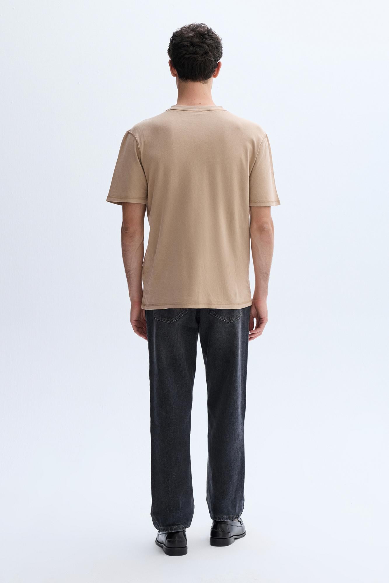Erkek Vizon Rengi Relax Fit Bisiklet Yaka T-Shirt
