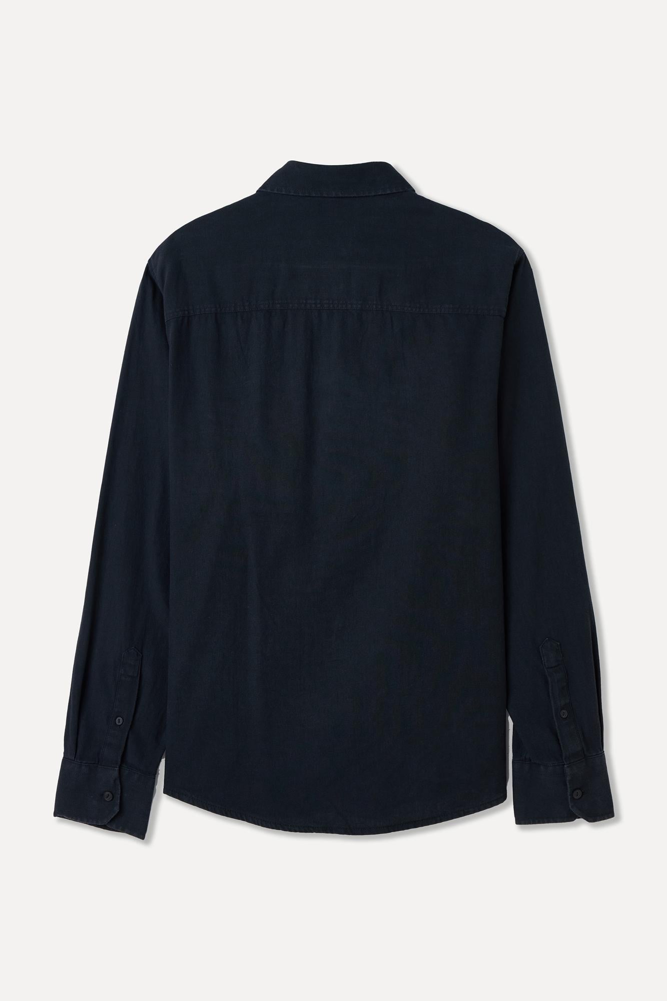 Erkek Siyah Regular Fit Uzun Kollu Jean Gömlek