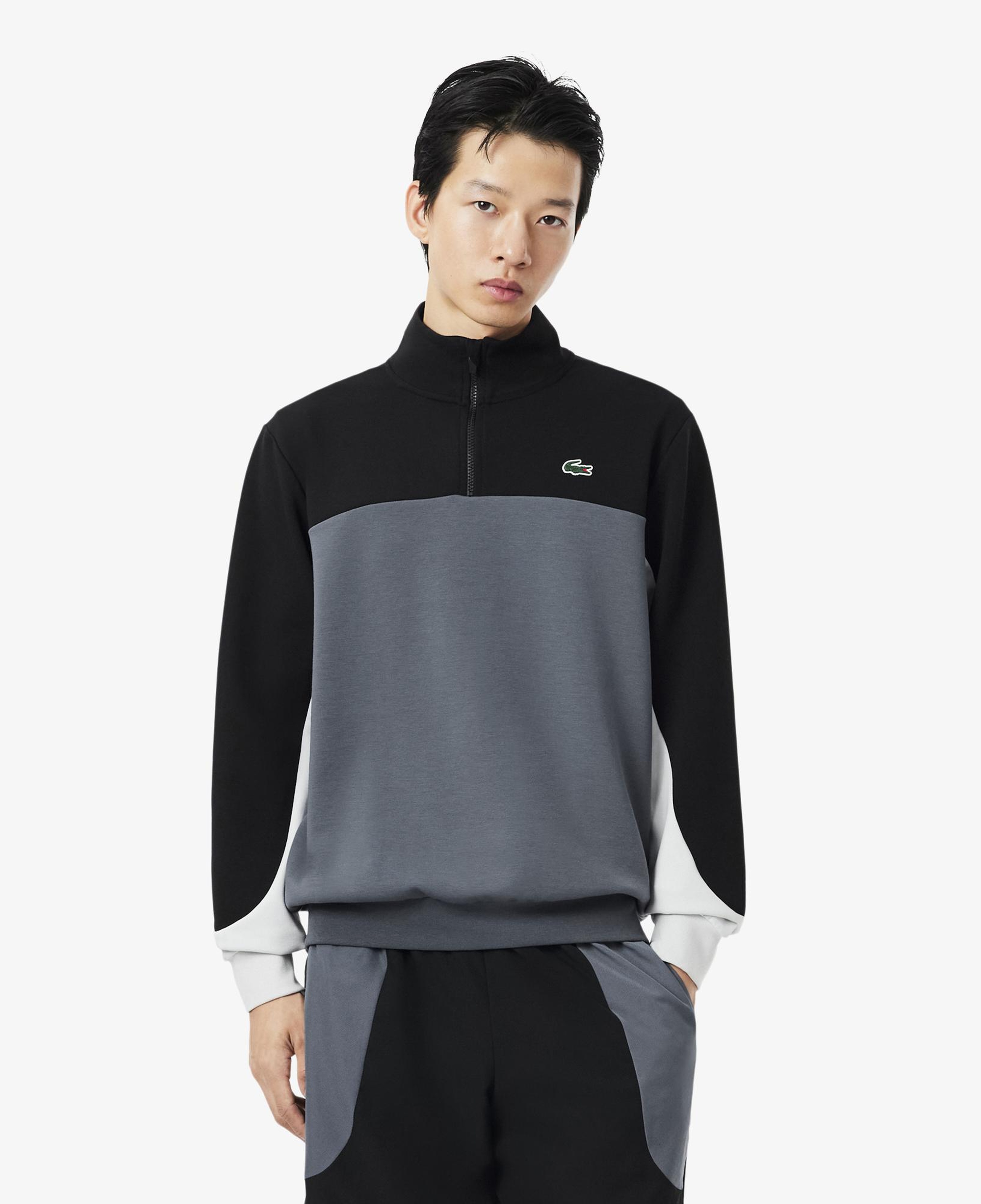Erkek Classic Fit Yarım Fermuarlı Renk Bloklu Gri Sweatshirt