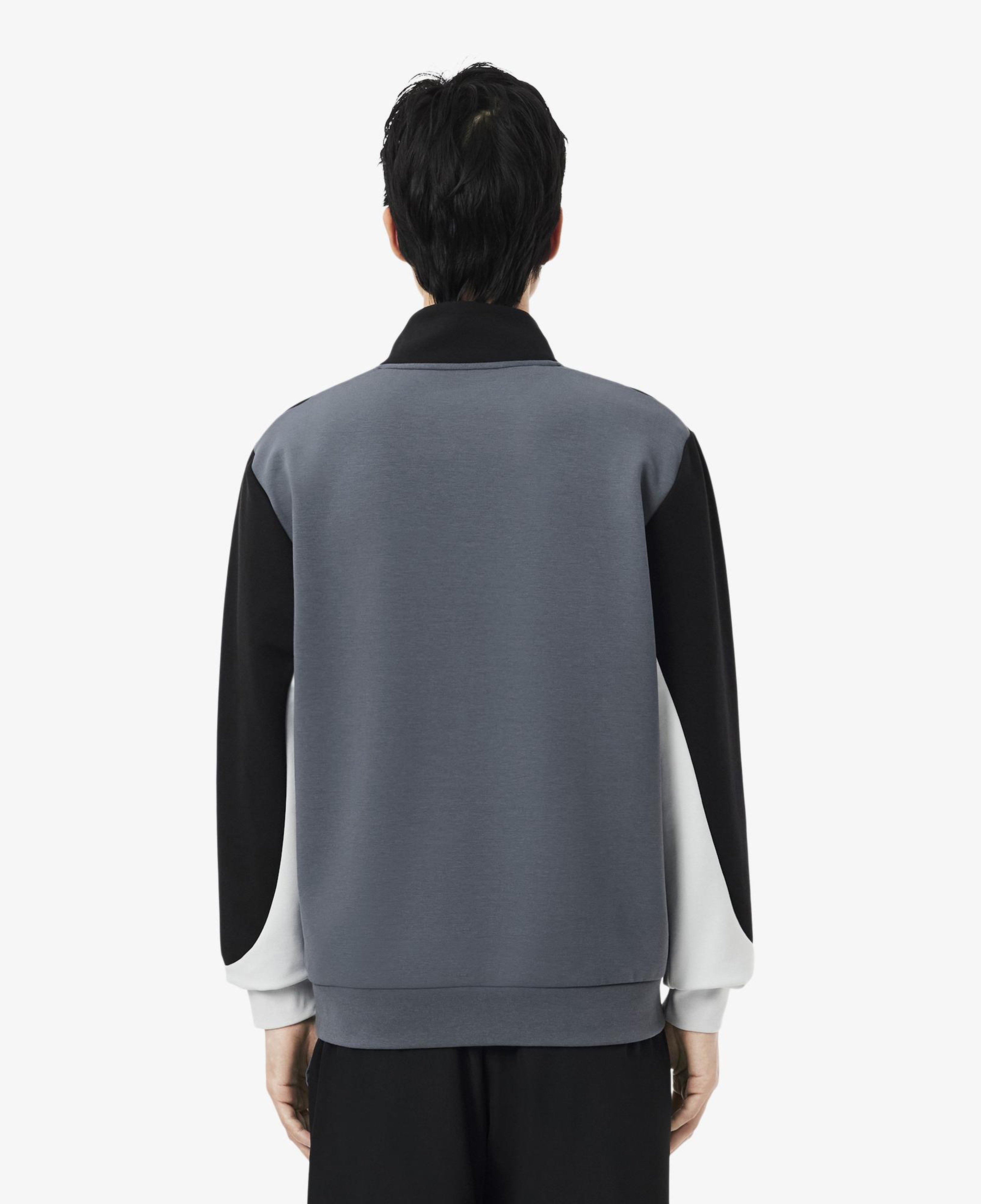 Erkek Classic Fit Yarım Fermuarlı Renk Bloklu Gri Sweatshirt