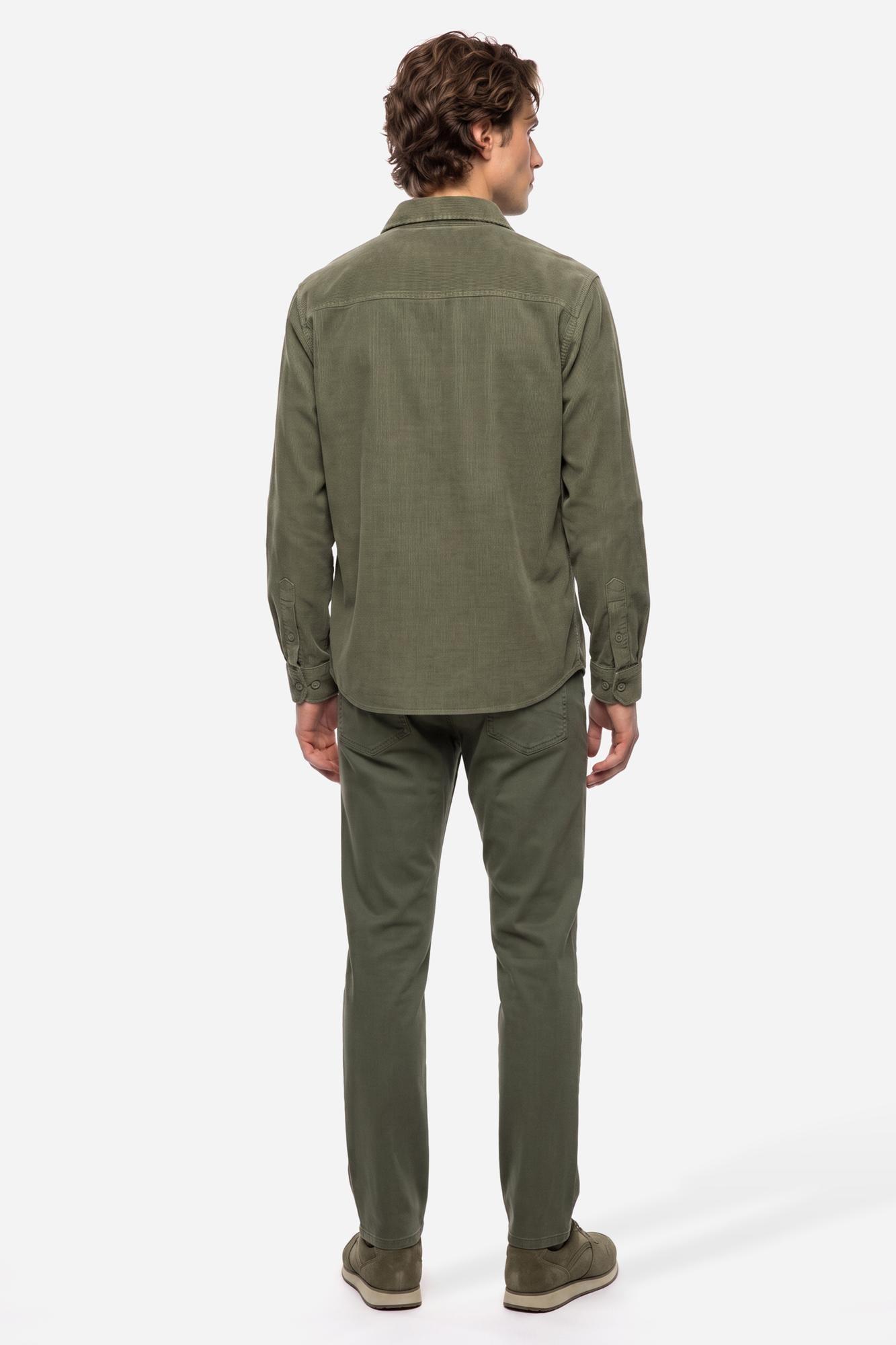Erkek Haki Comfort Fit Çift Cepli Uzun Kollu Gömlek