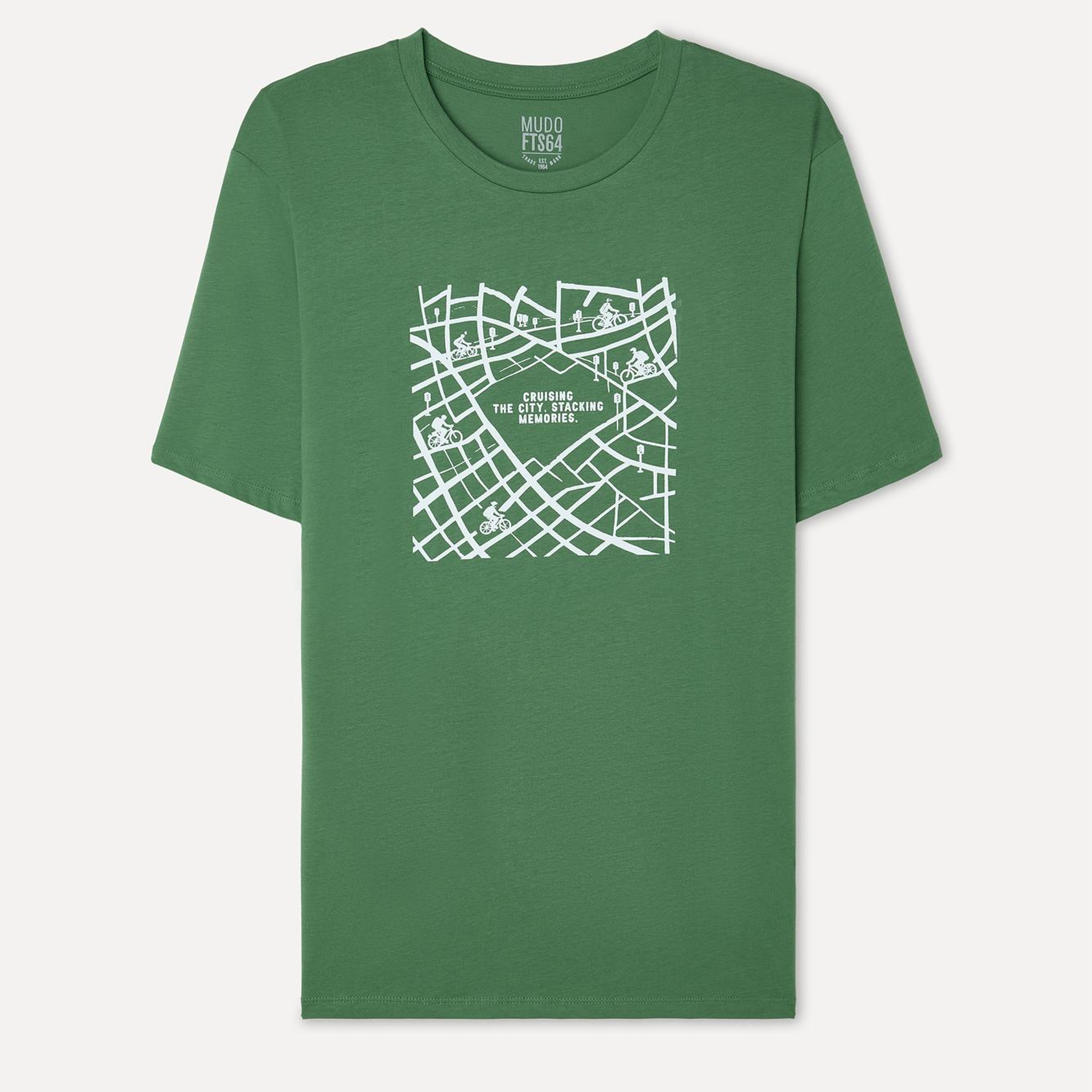 Erkek Yeşil Baskılı Bisiklet Yaka T-Shirt