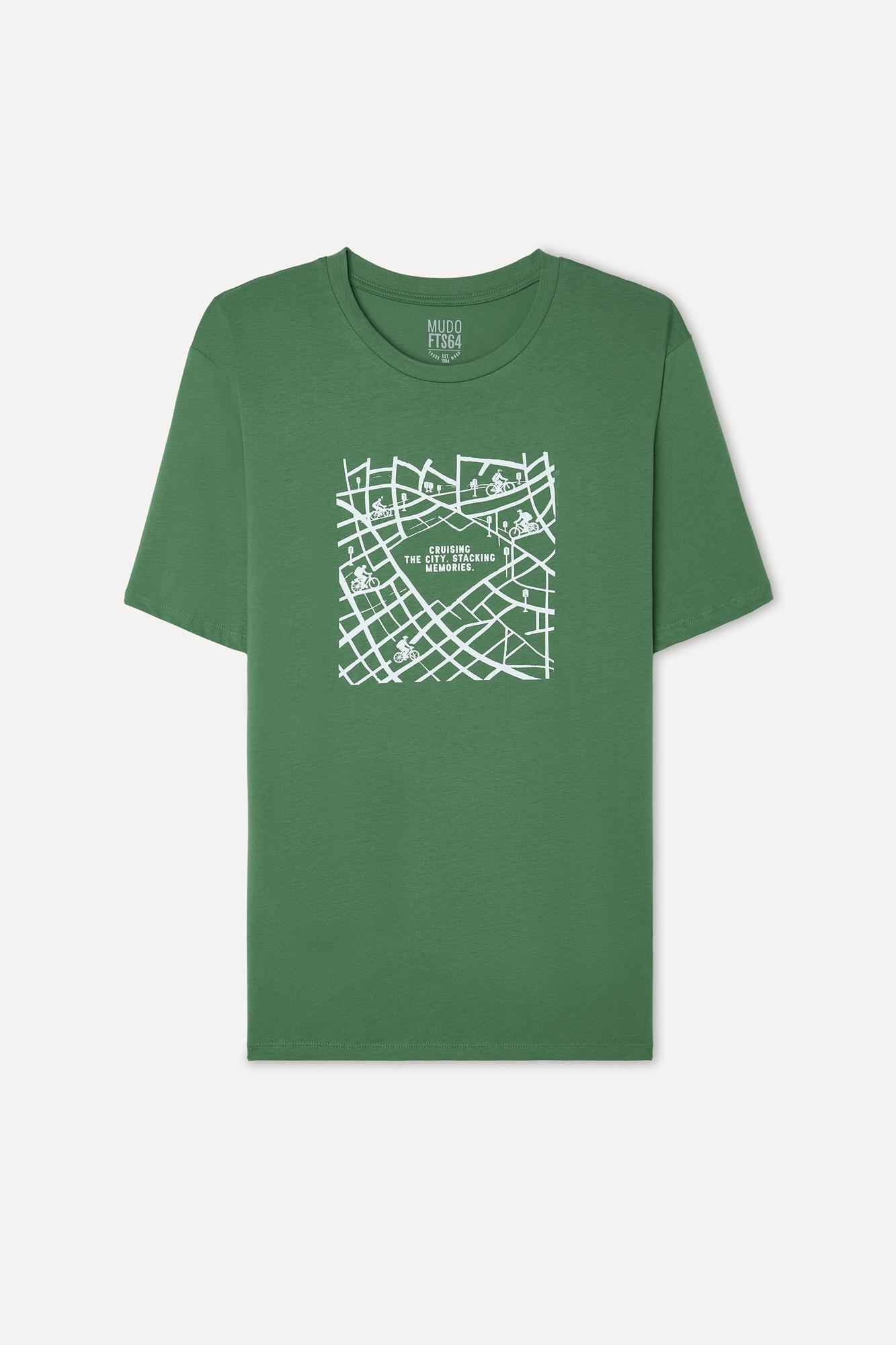 Erkek Yeşil Baskılı Bisiklet Yaka T-Shirt