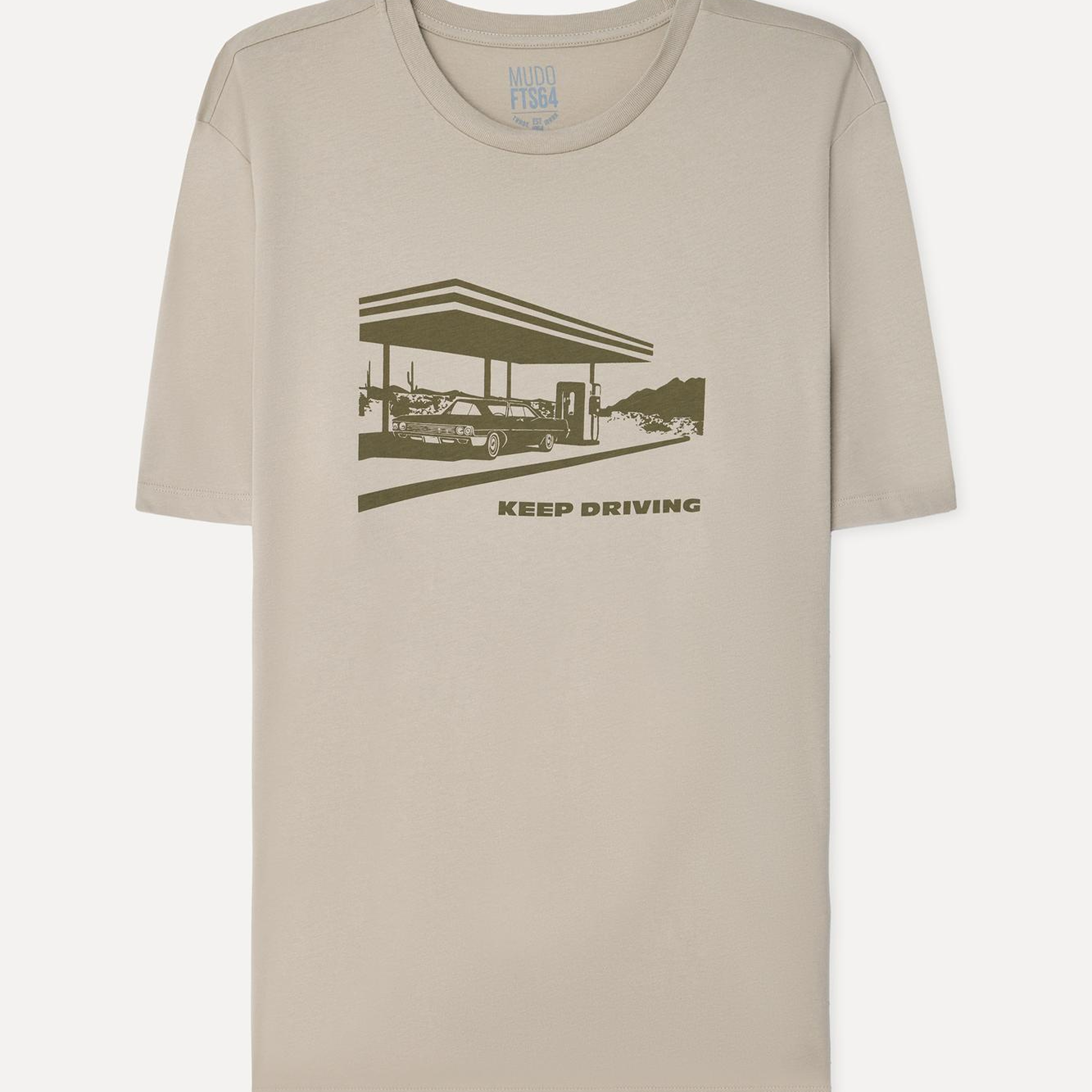 Erkek Taş Rengi Baskılı Bisiklet Yaka T-Shirt