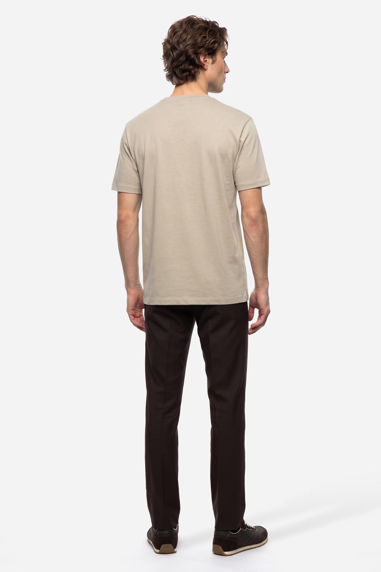 Erkek Taş Rengi Baskılı Bisiklet Yaka T-Shirt