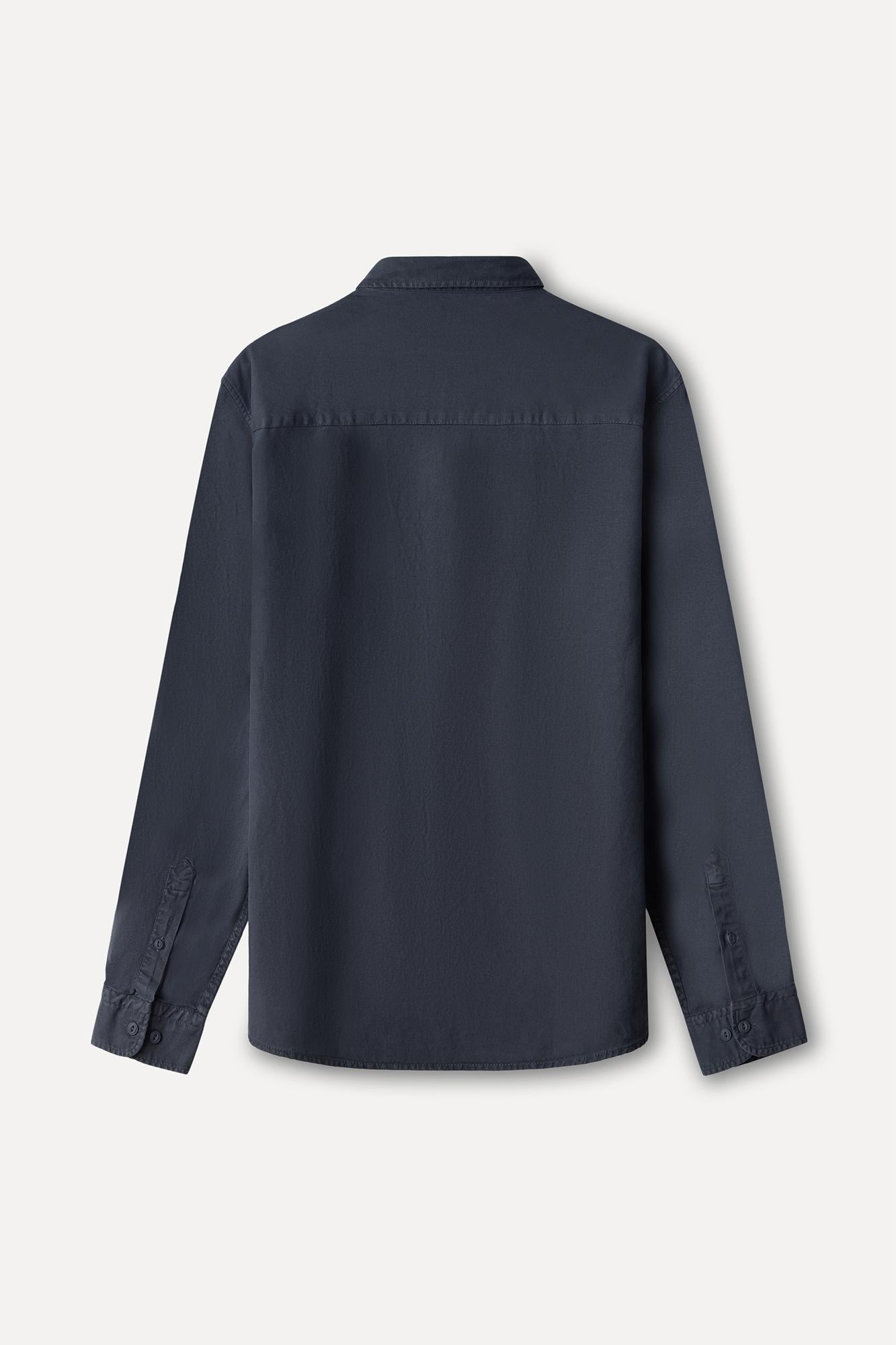 Erkek İndigo Liyosel Karışımlı Regular Fit Uzun Kollu Gömlek