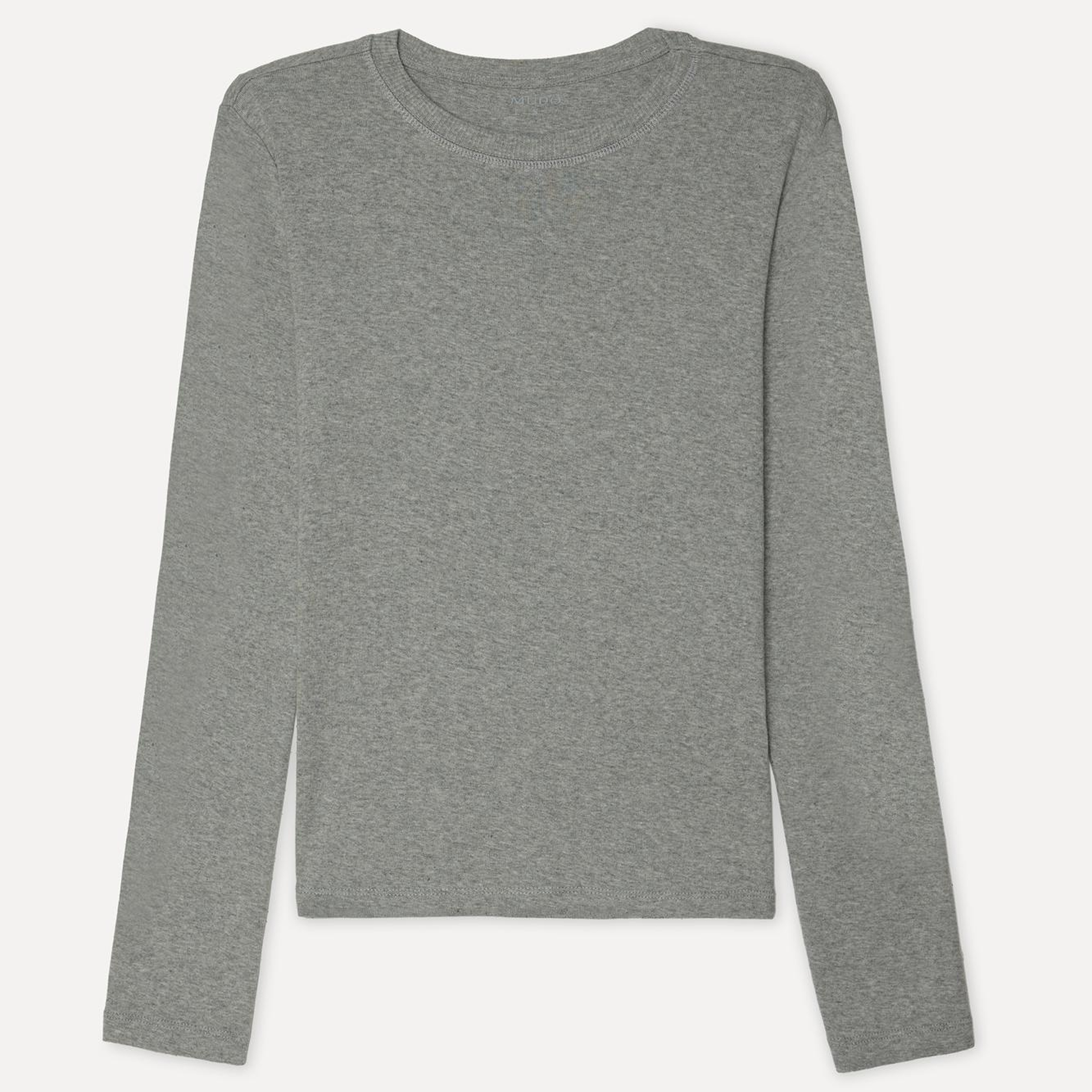 Kadın Gri Melanj Bisiklet Yaka Uzun Kollu T-Shirt