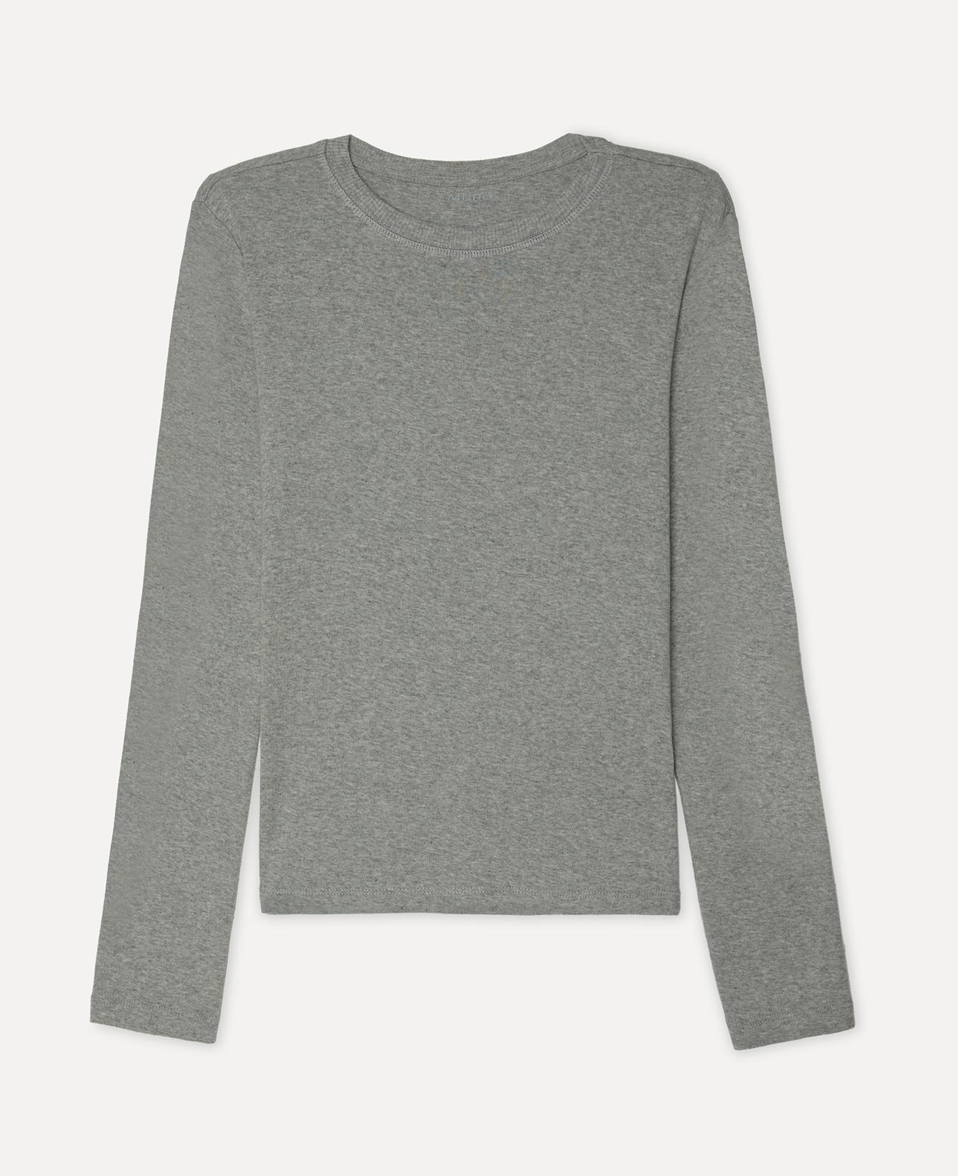Kadın Gri Melanj Bisiklet Yaka Uzun Kollu T-Shirt