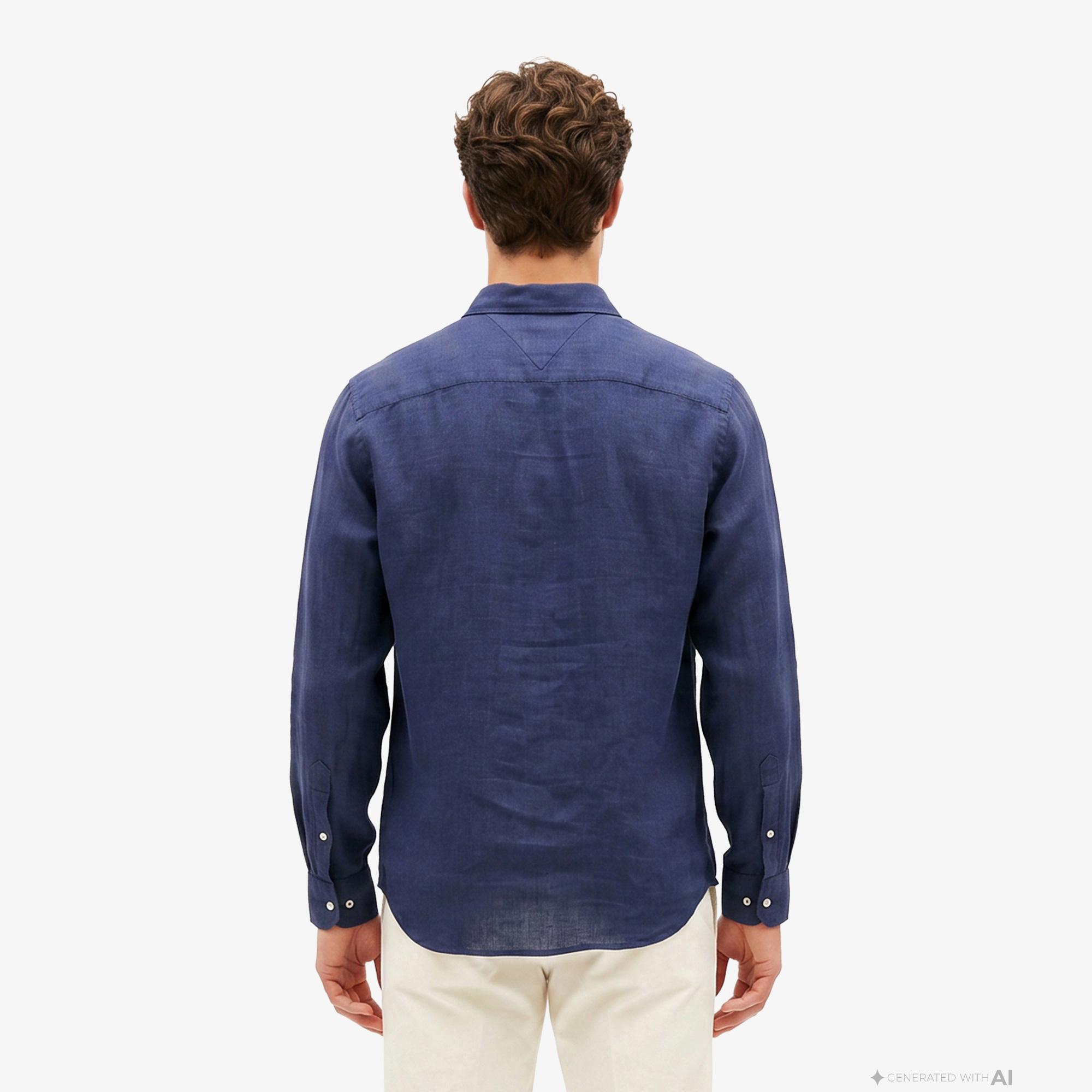 Tommy Hilfiger Seasonal Quality Erkek Lacivert Keten Gömlek
