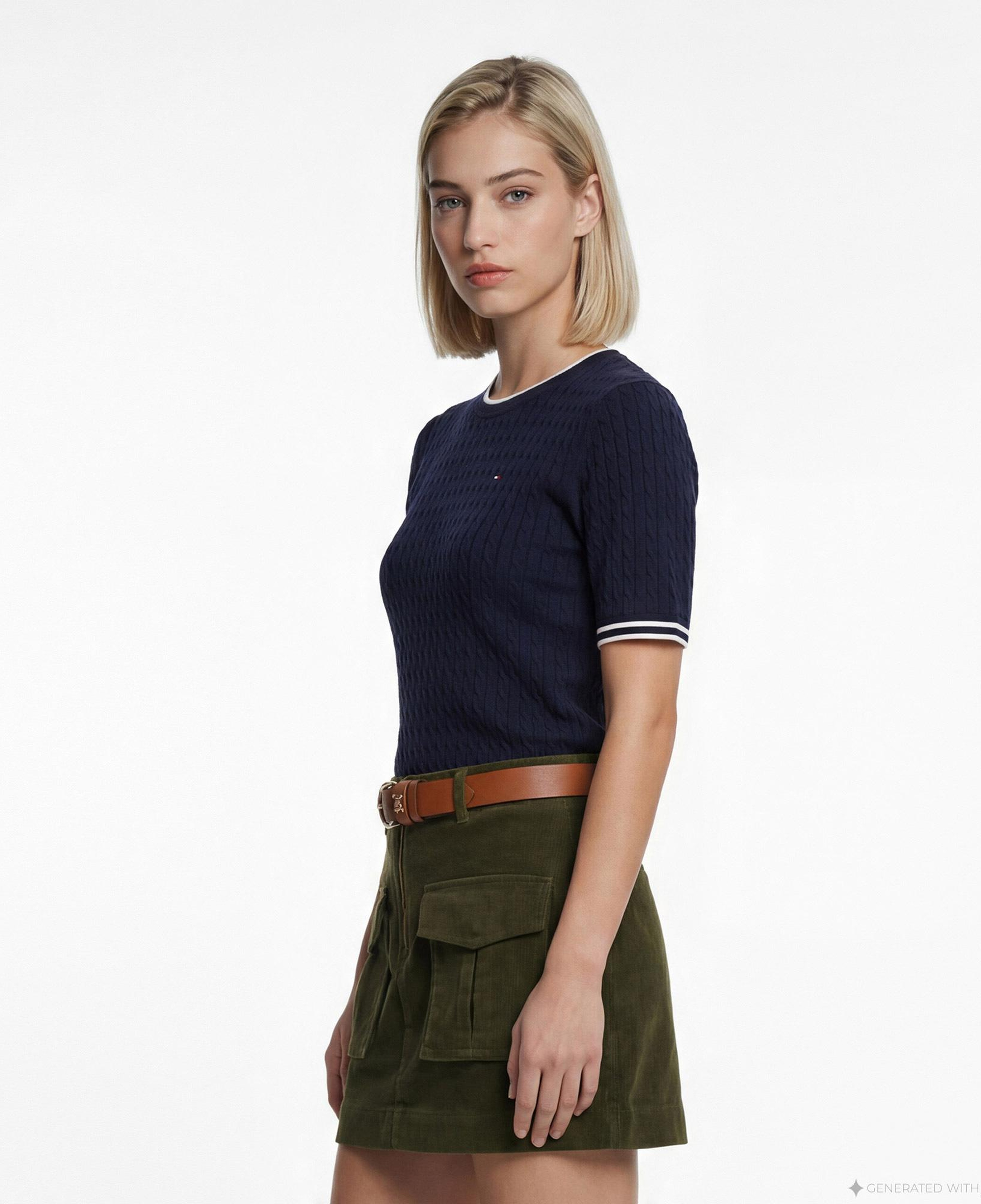 Tommy Hilfiger Cable Fine Kadın Lacivert Triko