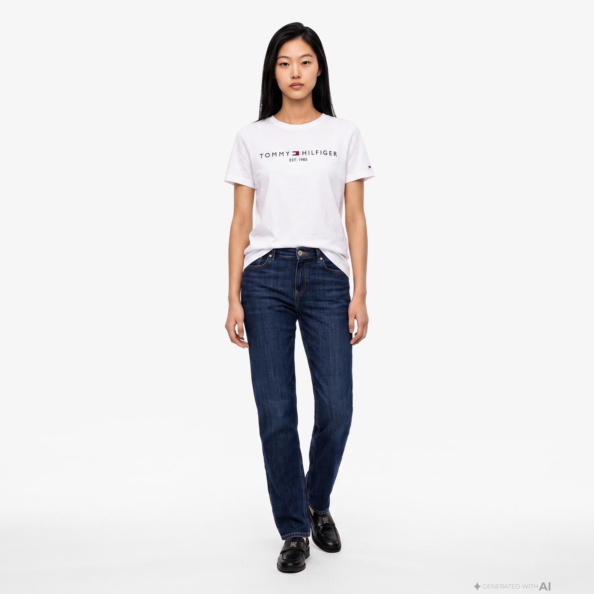 Tommy Hilfiger Corp Logo Kadın Beyaz Crop T-Shirt