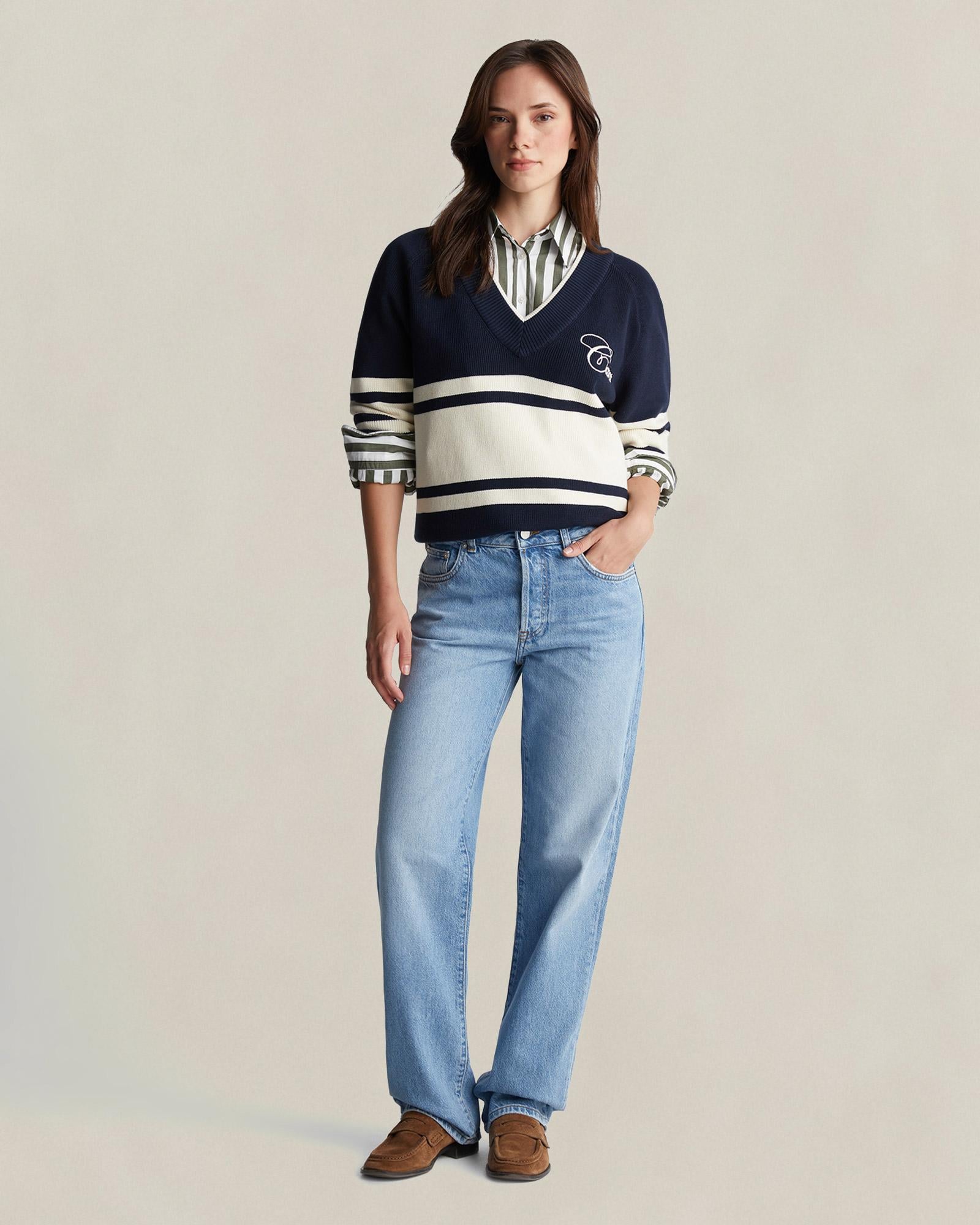 GANT Kadın Mavi Straight Fit Pantolon