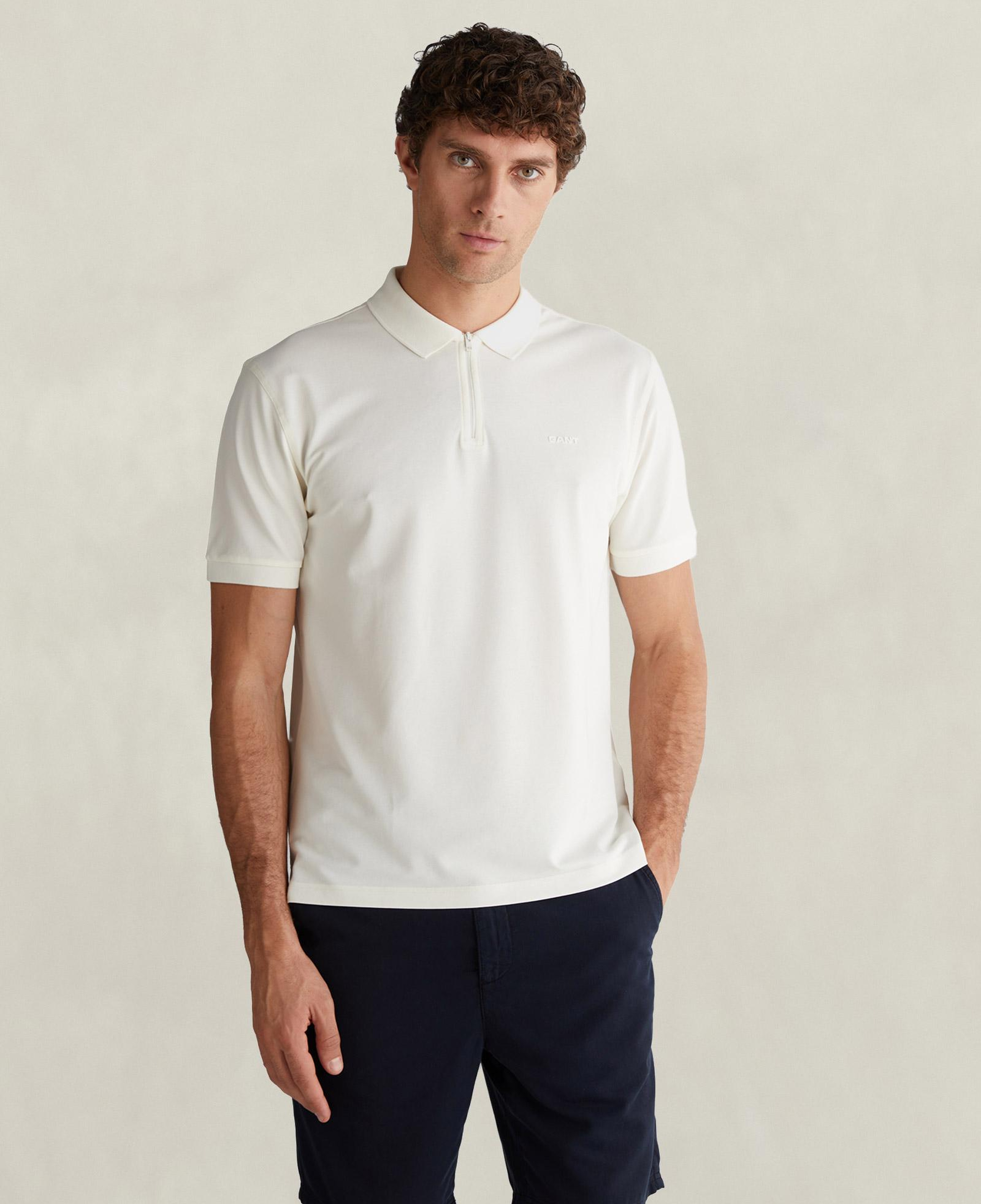 GANT Erkek Beyaz Regular Fit Yarım Fermuarlı Polo Yaka T-Shirt