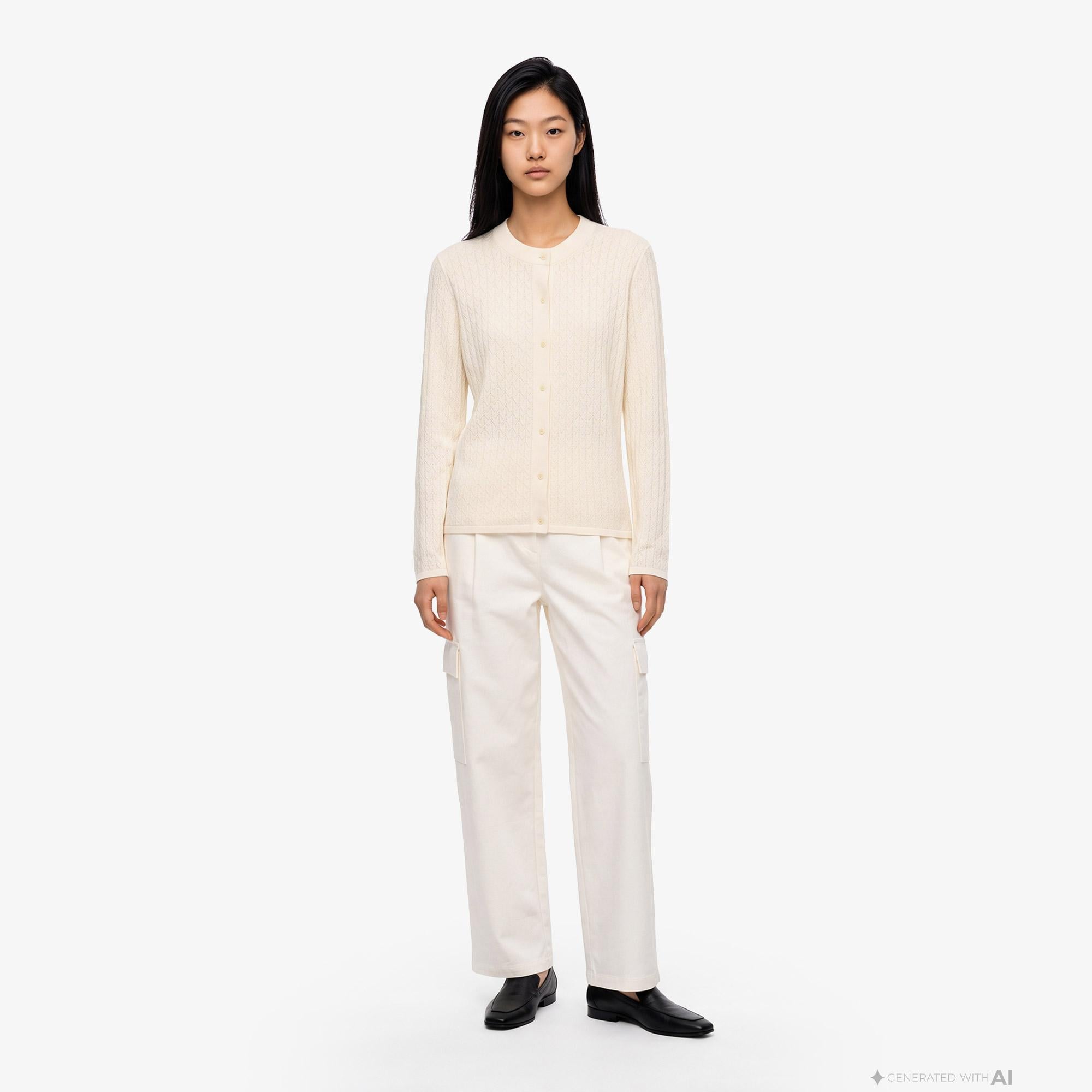 Calvin Klein Pointelle Cardigan Kadın Beyaz Triko