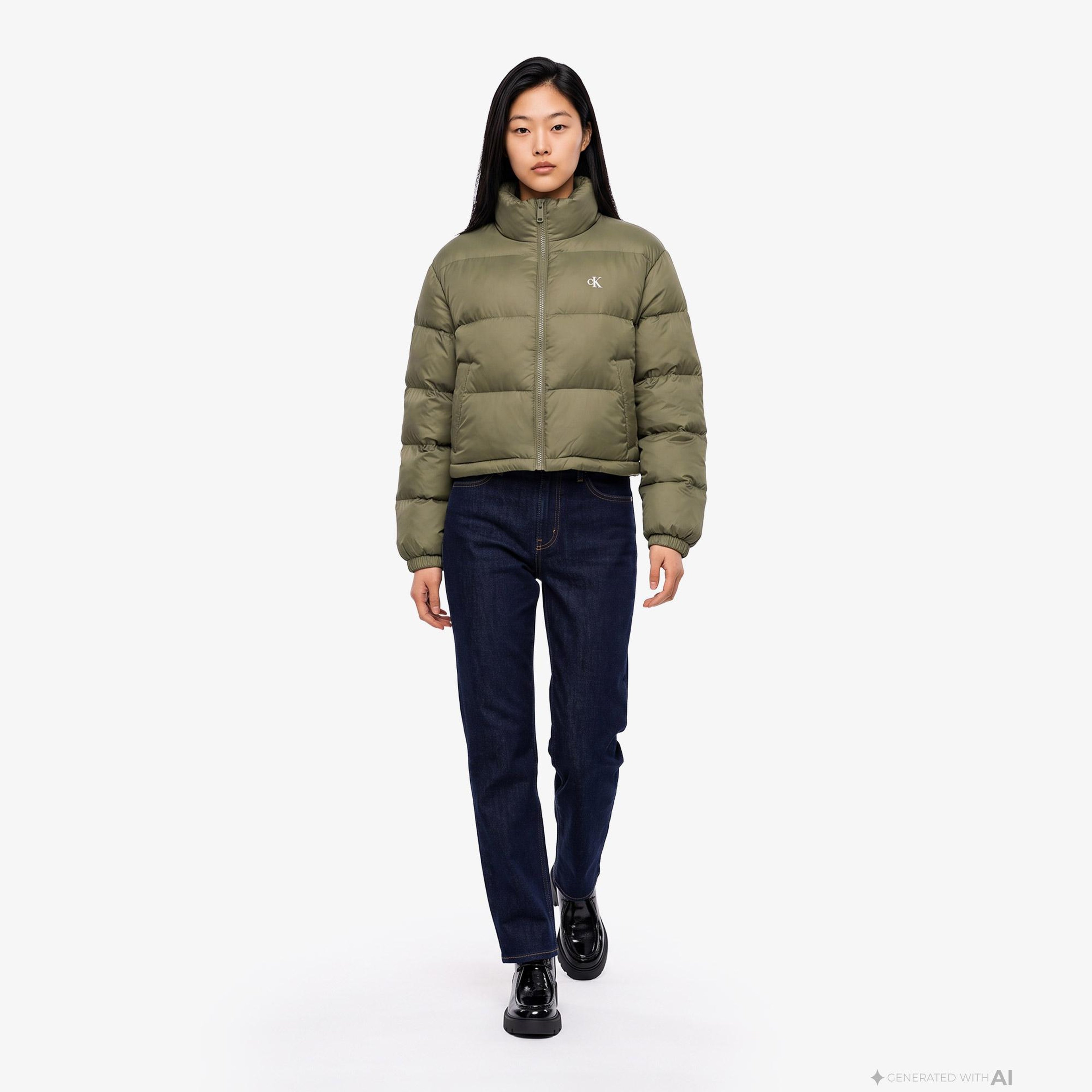 Calvin Klein Essential Crop Puffer Kadın Bej Ceket