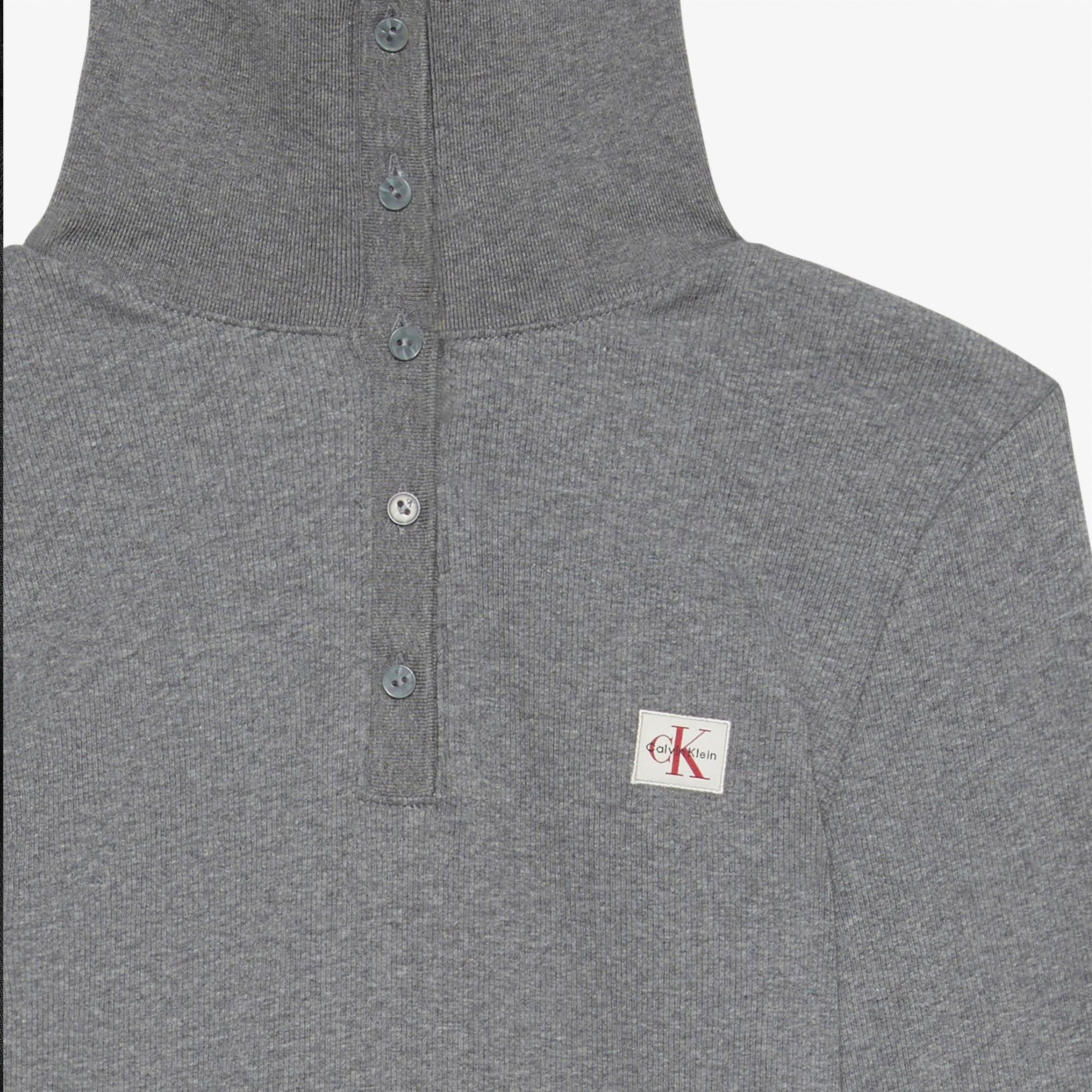 Calvin Klein Woven Label Henley Kadın Gri T-Shirt