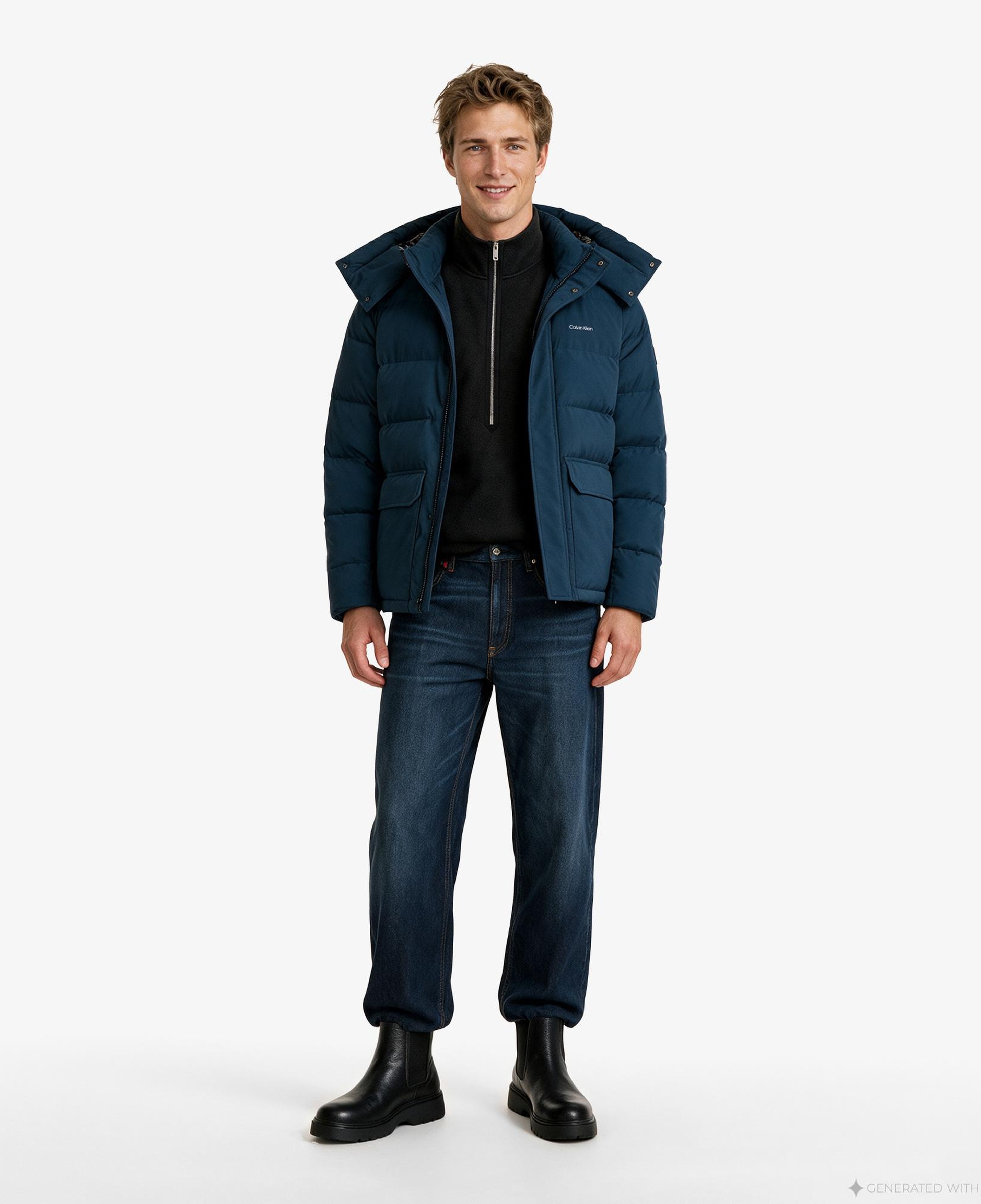 Calvin Klein Matte Down Puffer Erkek Mavi Ceket