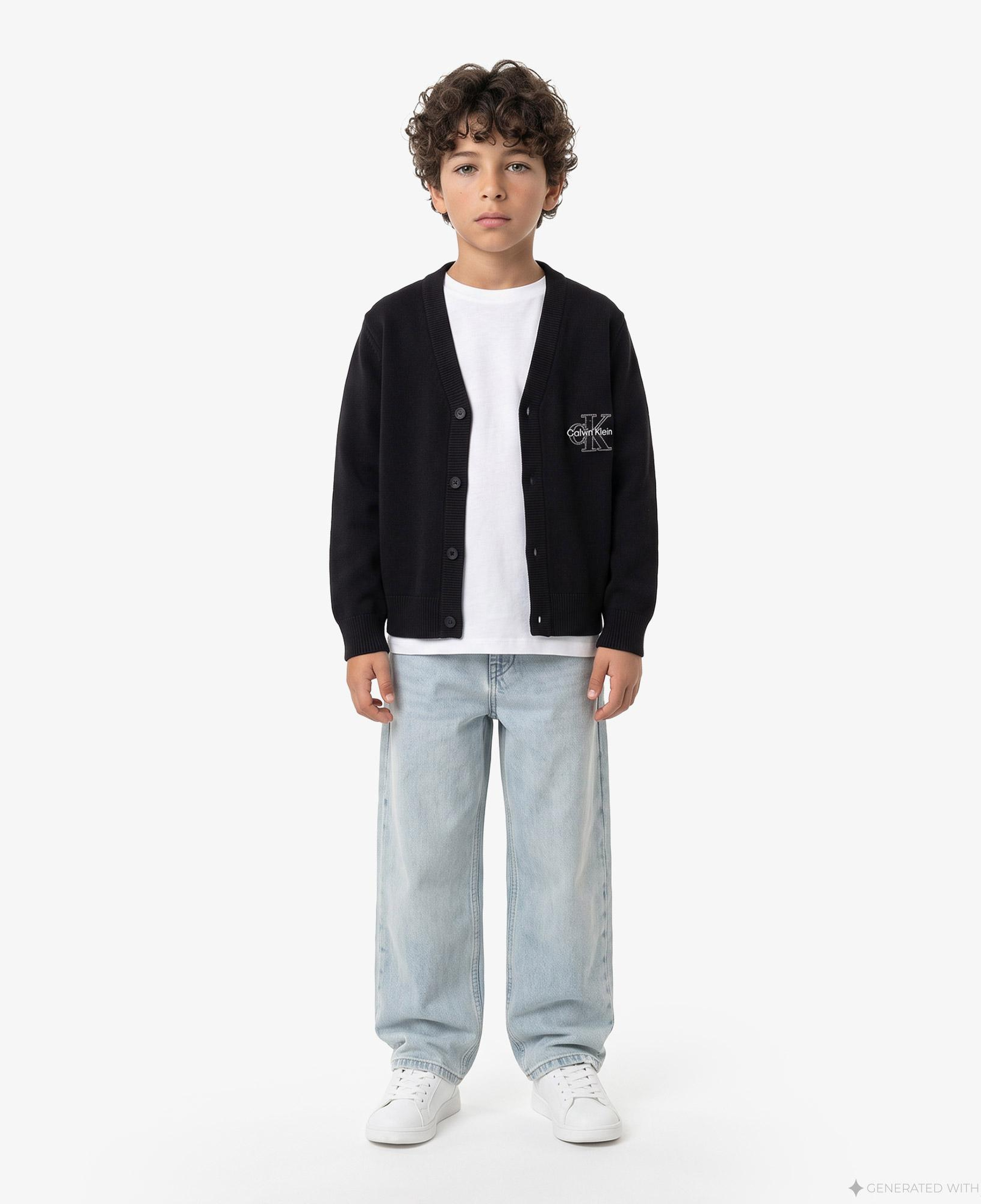 Calvin Klein Monologo Varsity Cardigan Çocuk Siyah Triko