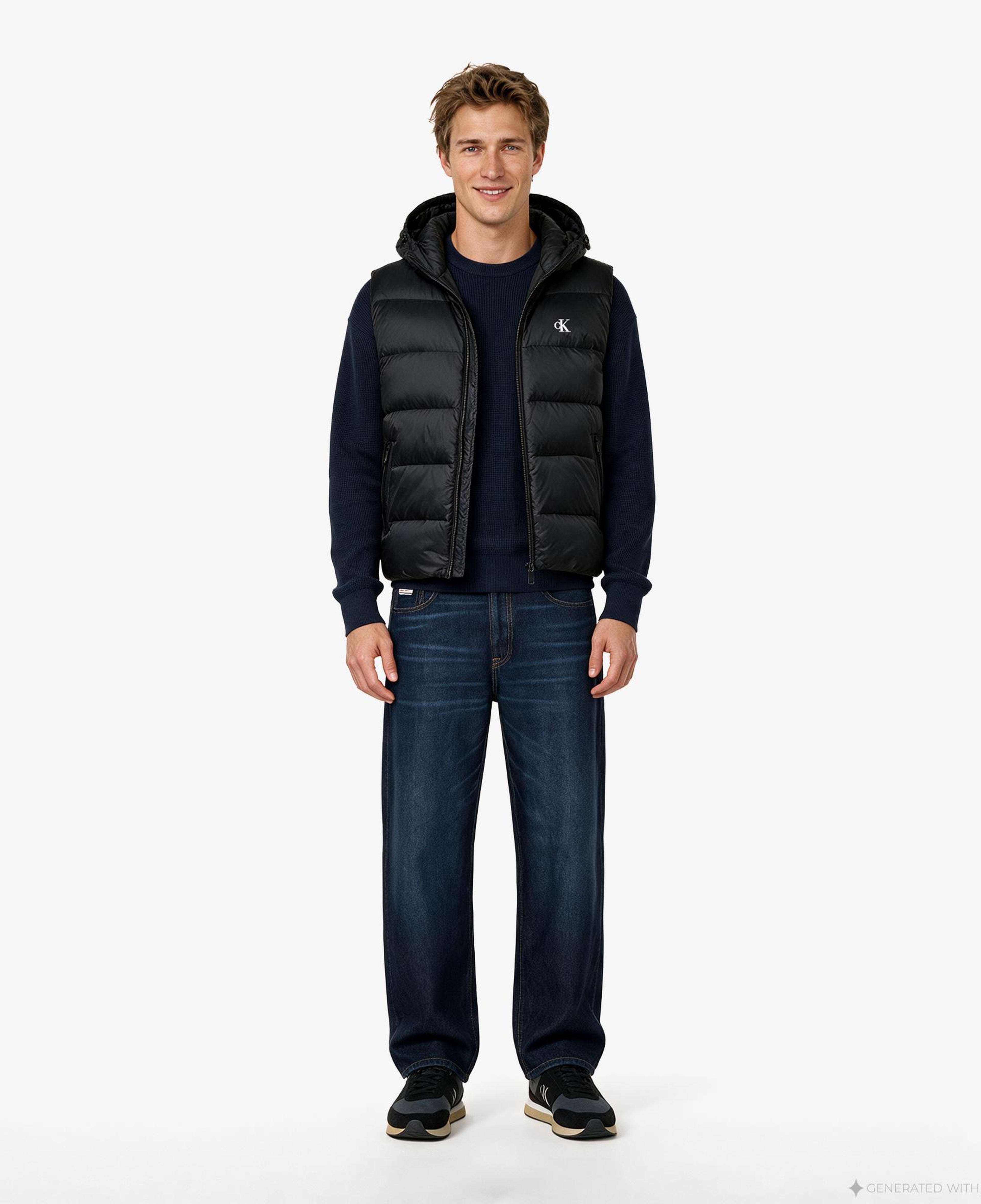 Calvin Klein Nylon Zip Off Down Puffer Erkek Siyah Yelek