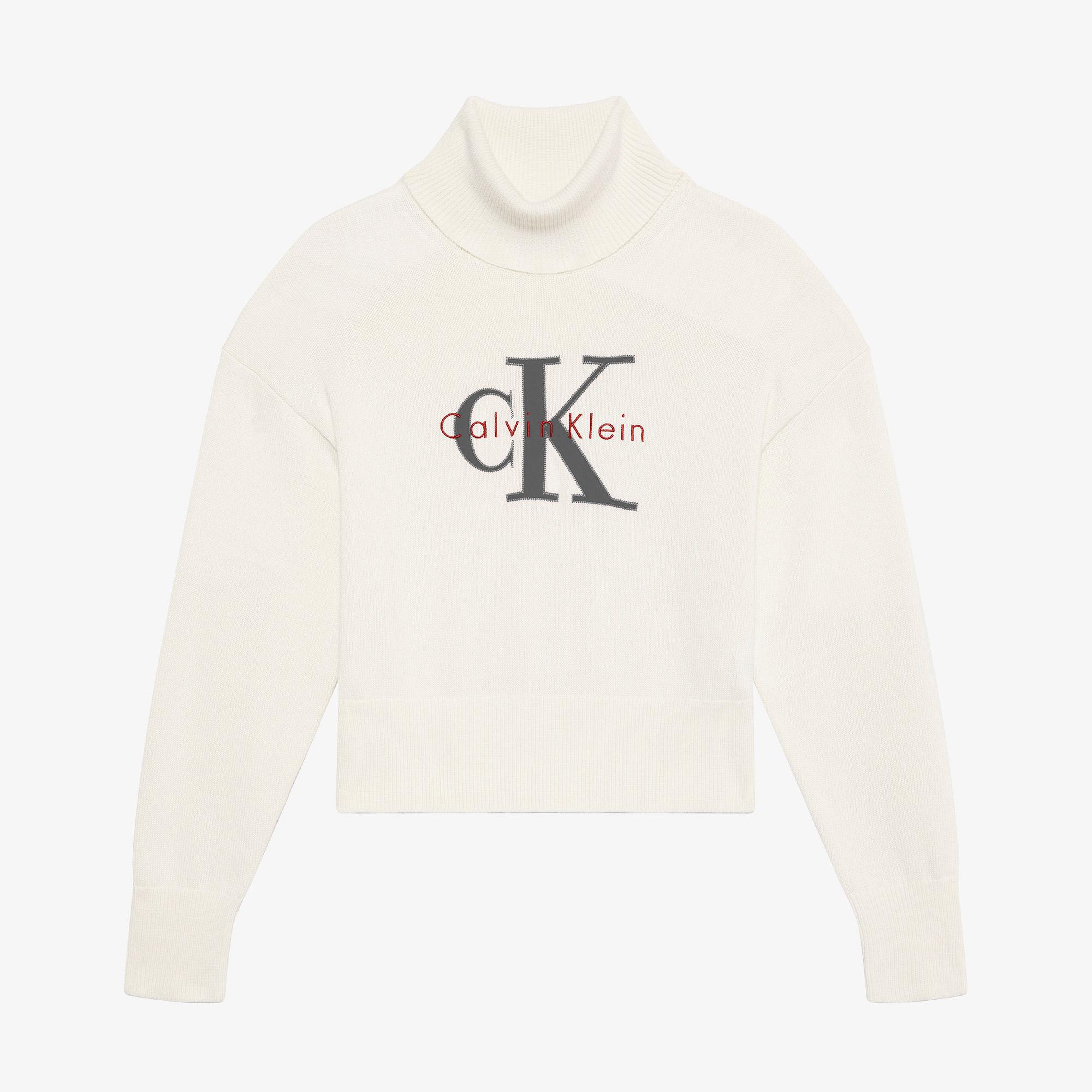 Calvin Klein Logo Pullover Kadın Beyaz Triko