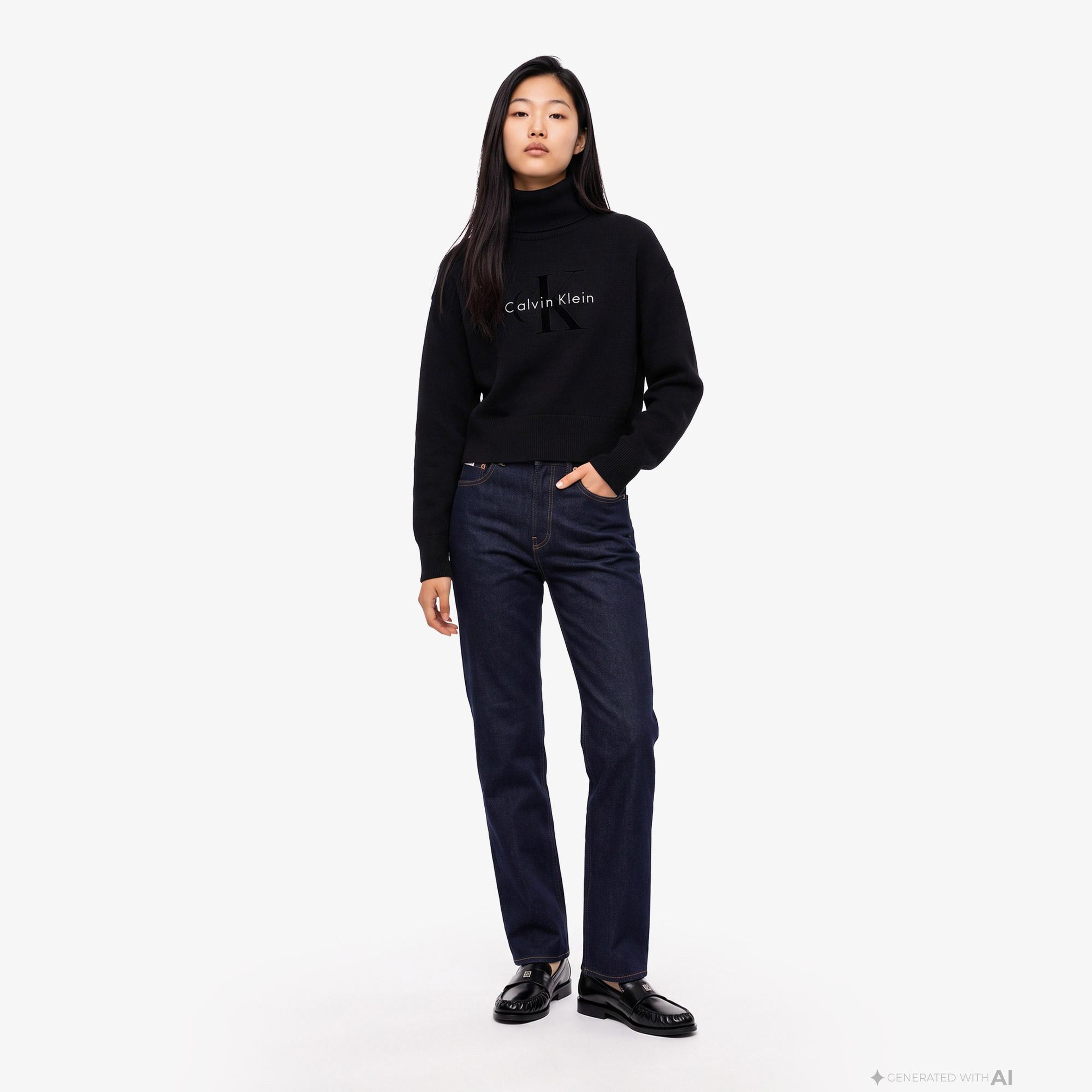 Calvin Klein Logo Pullover Kadın Siyah Triko
