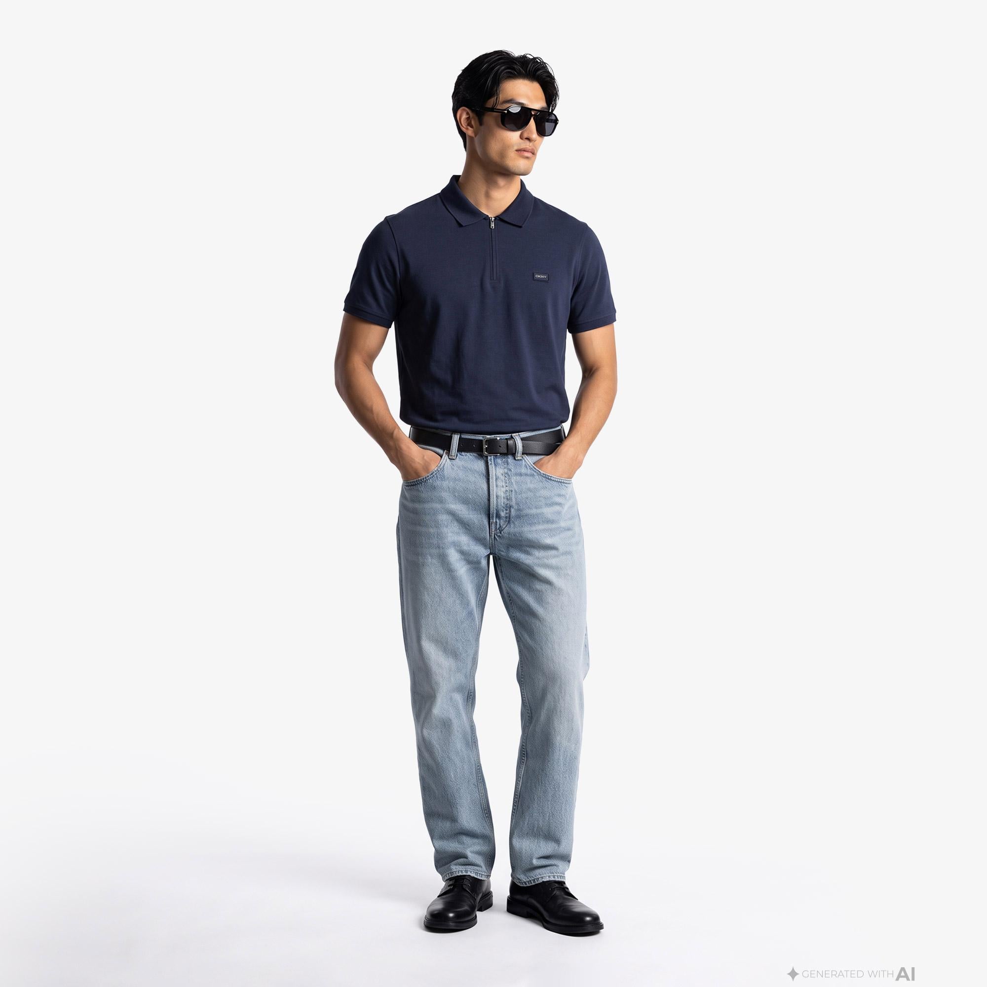 DKNY Quarter Zip Erkek Haki Polo