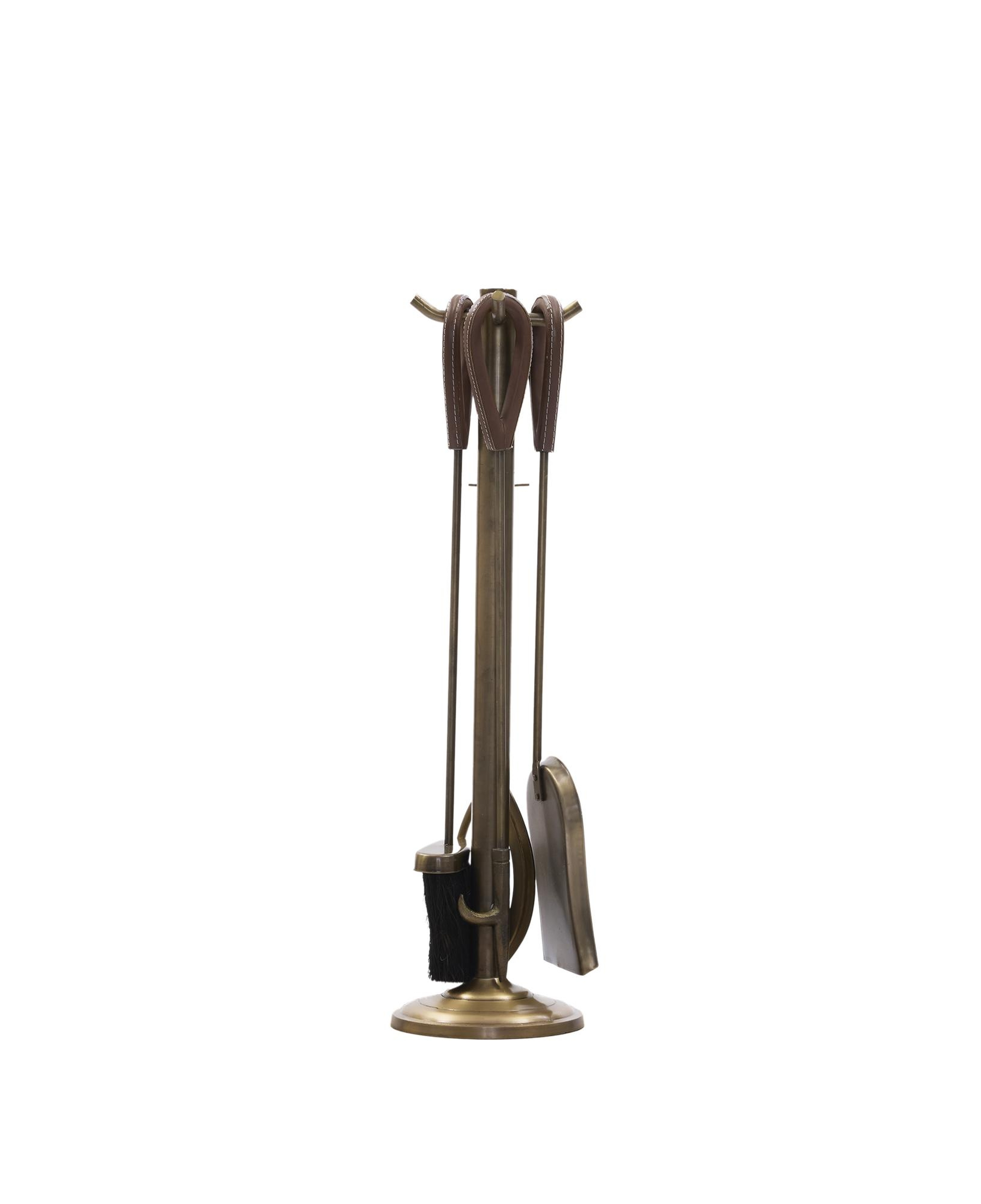 YARGICI Deri Detaylı Metal Şömine Aksesuarı(17x17x60 Cm)