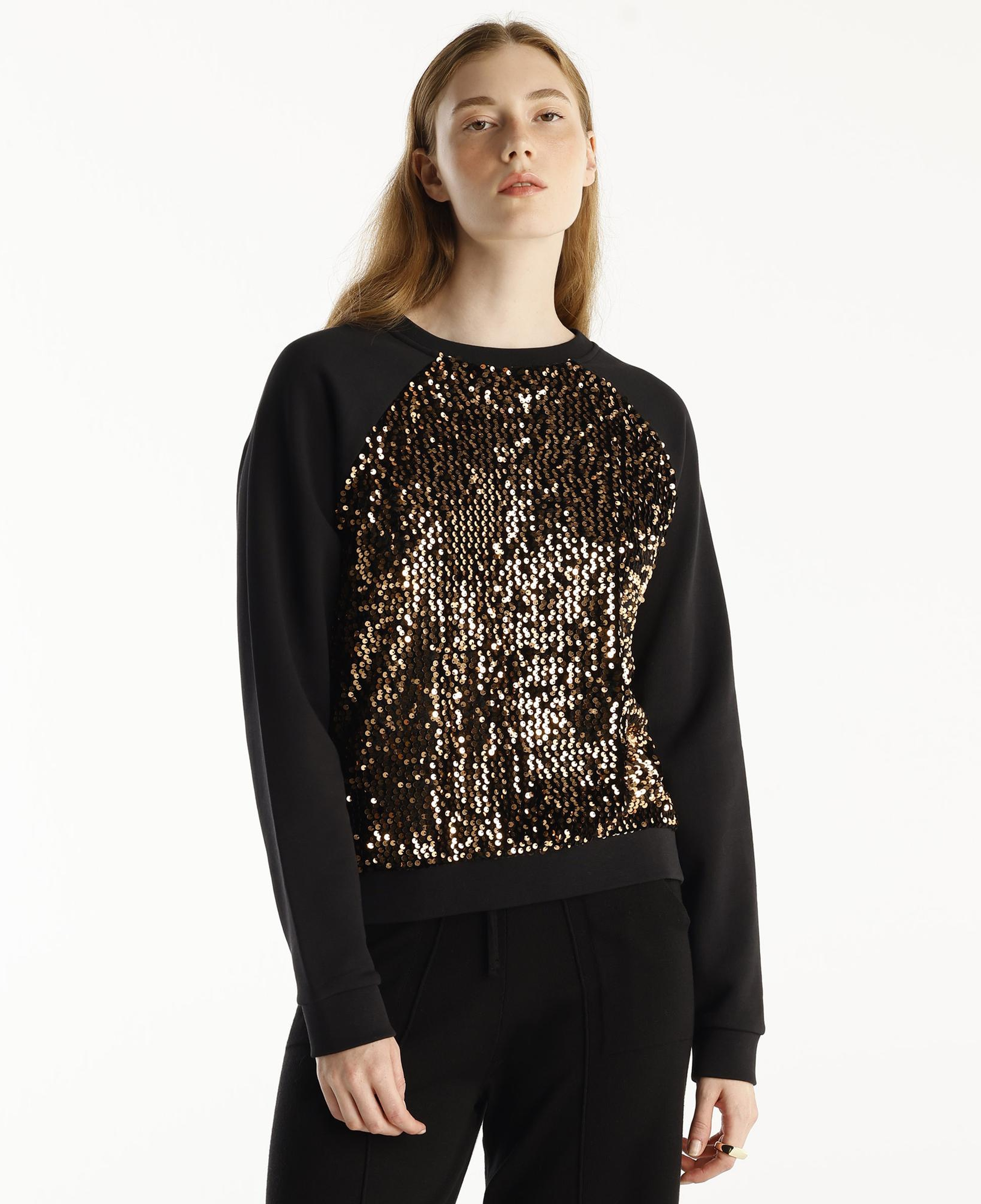 YARGICI Payetli Bisiklet Yaka Reglan Kol Sweatshirt