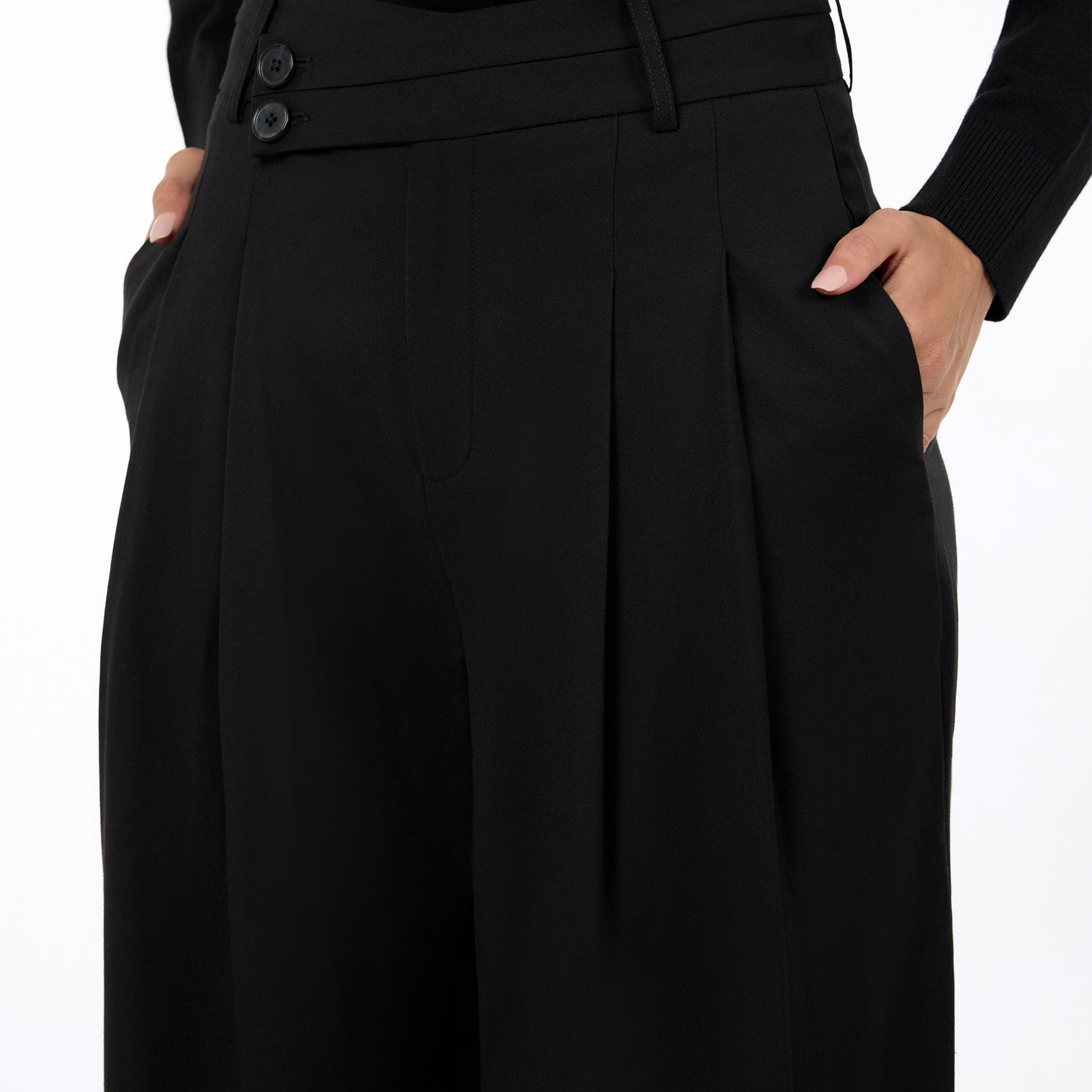YARGICI Kemer Detaylı Wide Leg Yüksek Bel Pantolon