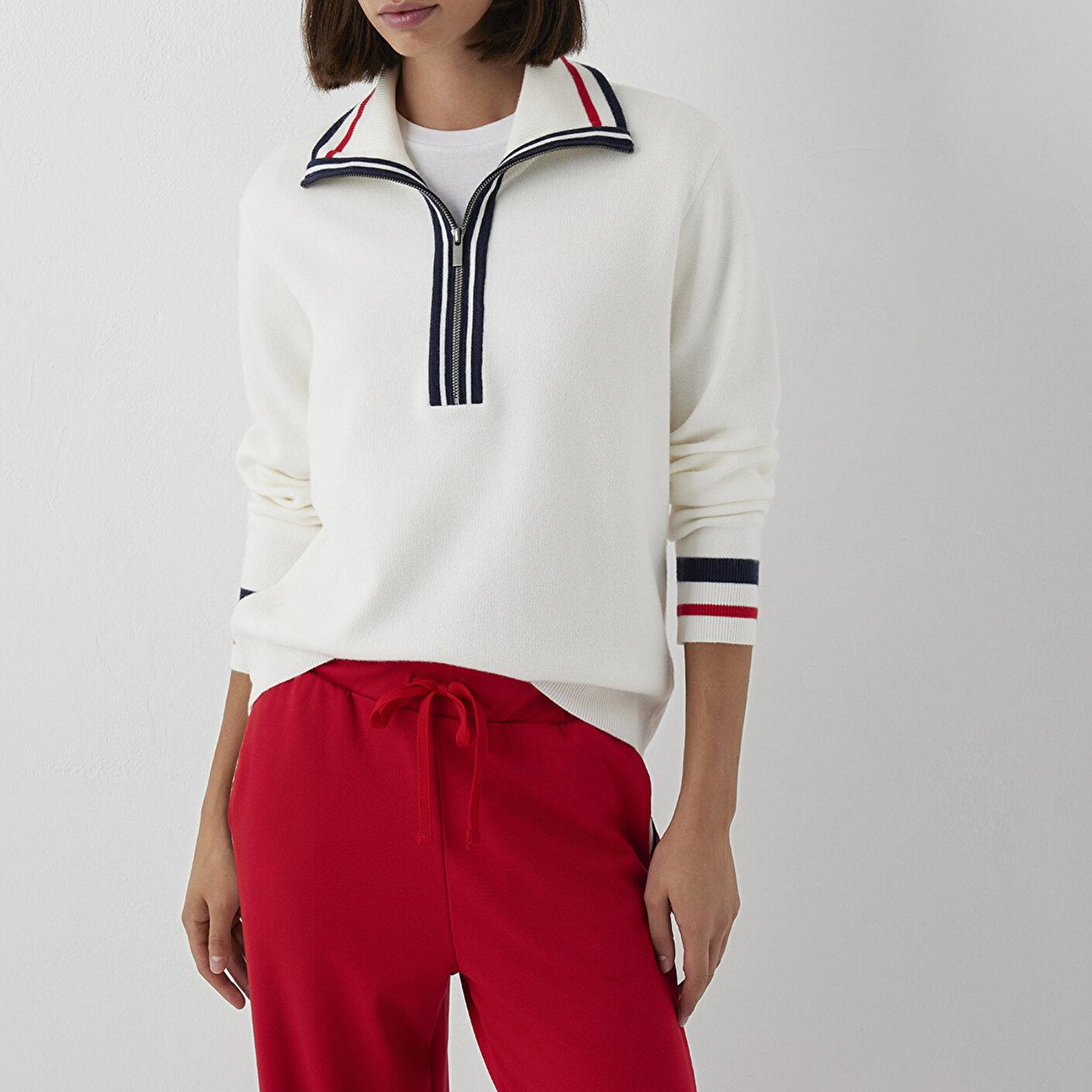 Mavi Ekru Kazak Loose Fit / Bol Rahat Kesim 1710949-70057