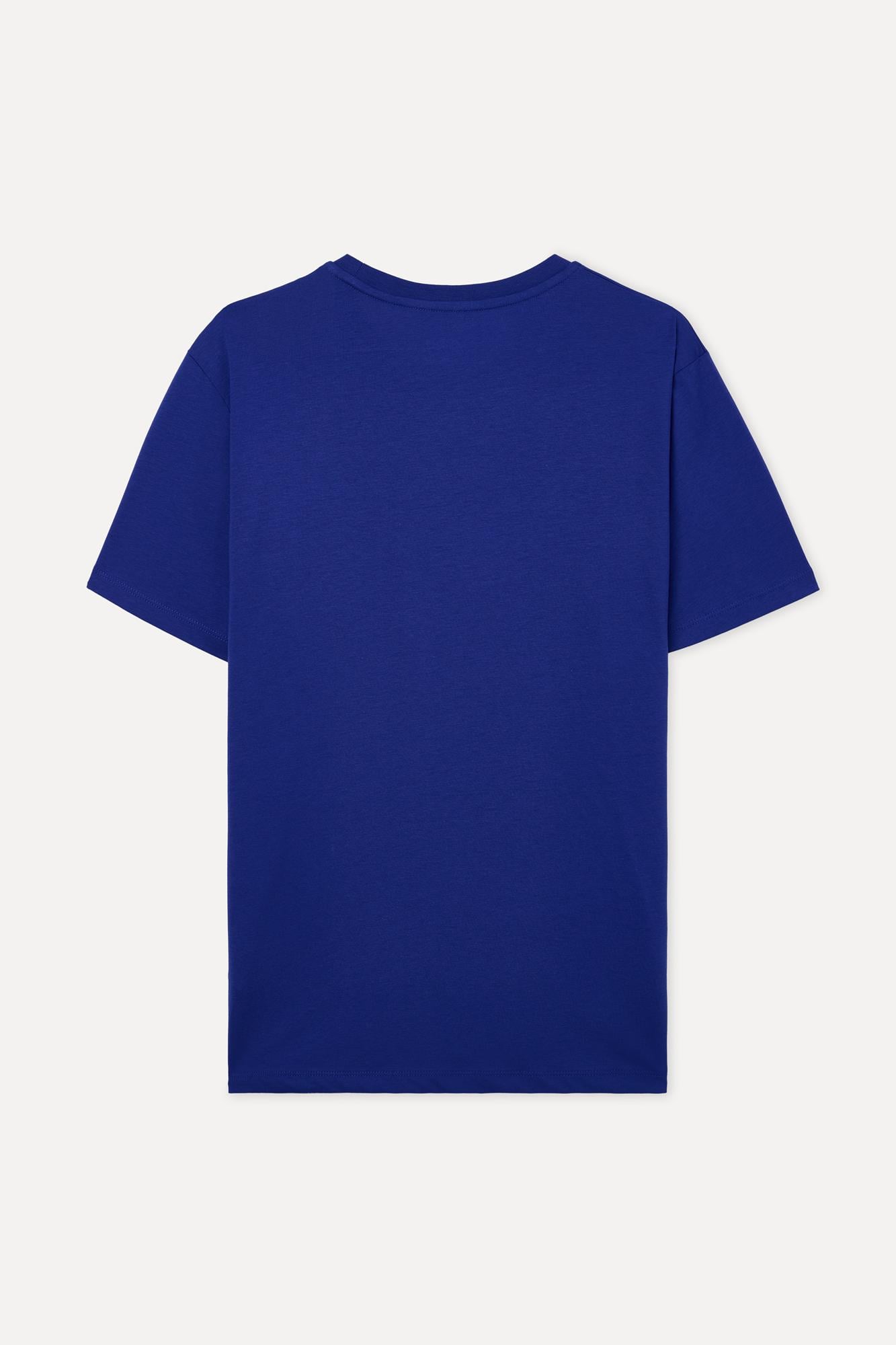 Erkek Saks Mavi Pamuklu Bisiklet Yaka T-Shirt