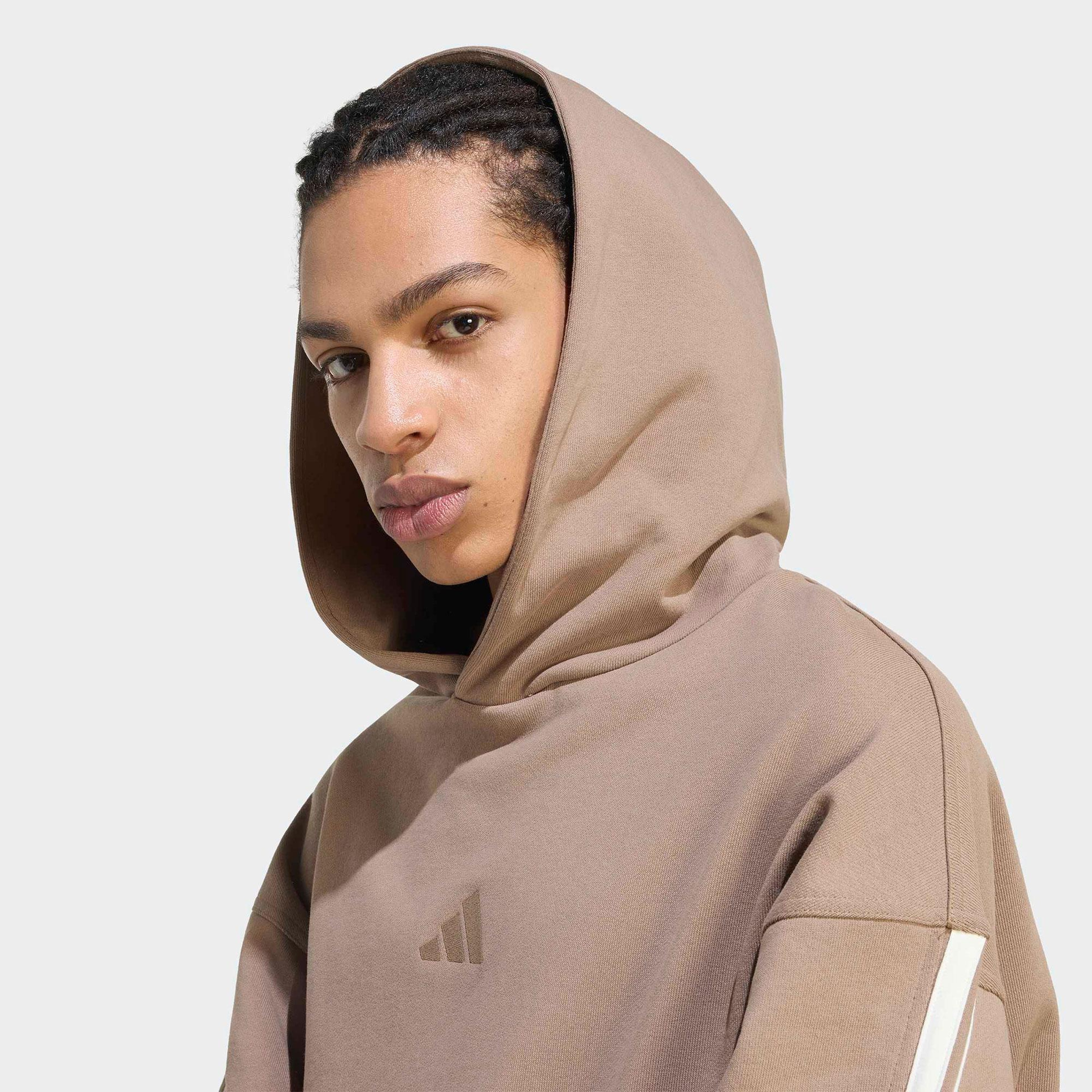 adidas Kit 3-Stripes Erkek Bej Kapüşonlu Sweatshirt