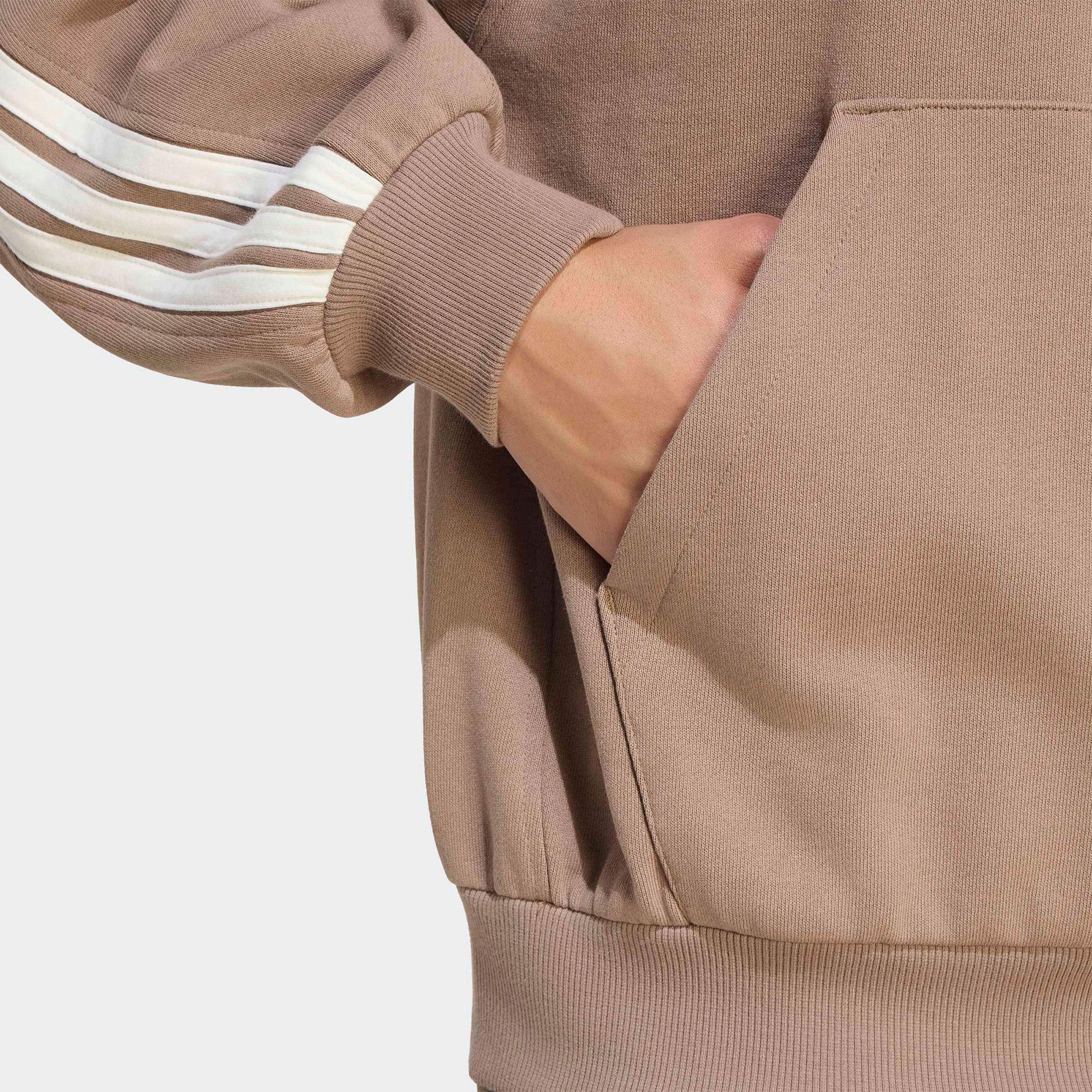 adidas Kit 3-Stripes Erkek Bej Kapüşonlu Sweatshirt