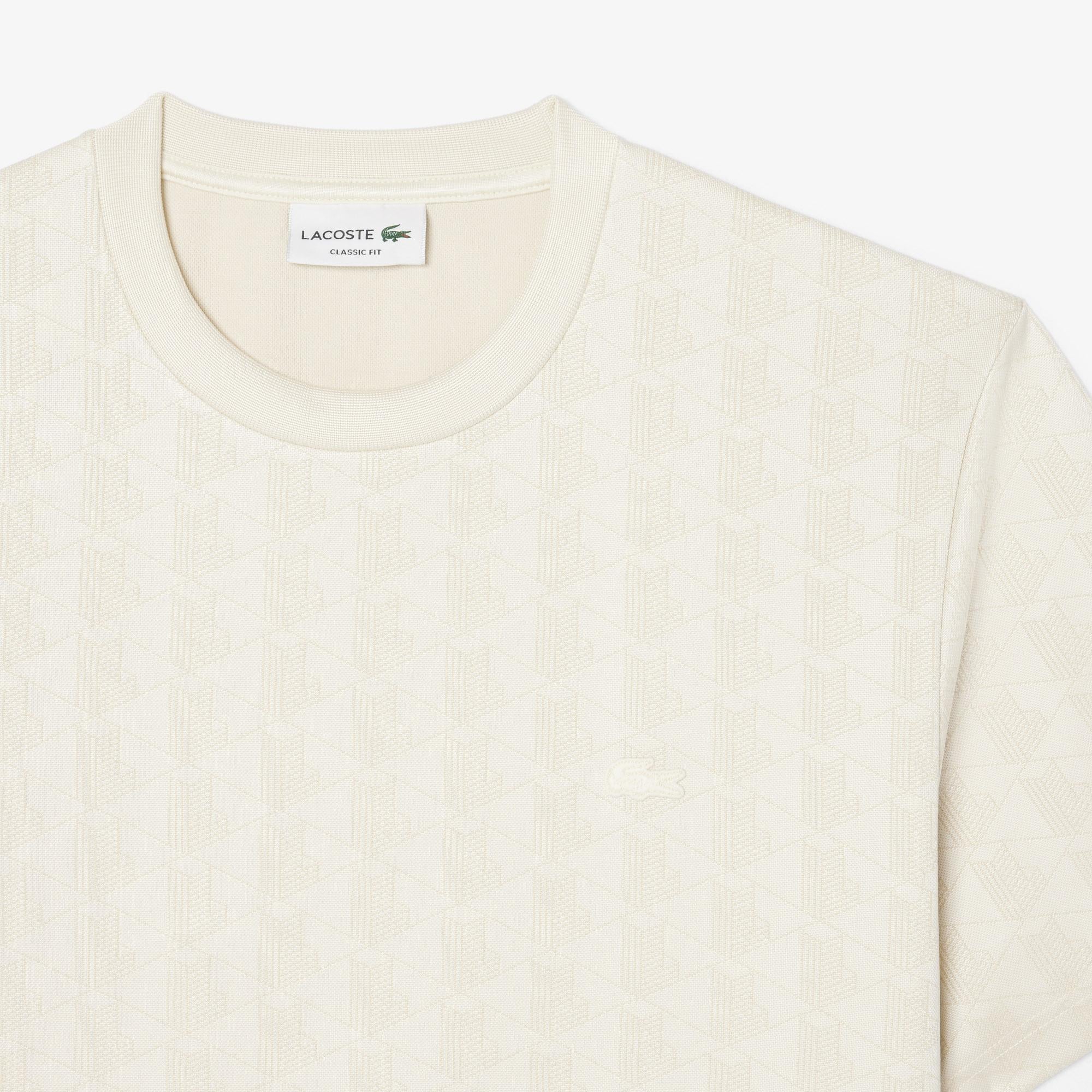 Erkek Classic Fit Bisiklet Yaka Monogram Krem T-Shirt