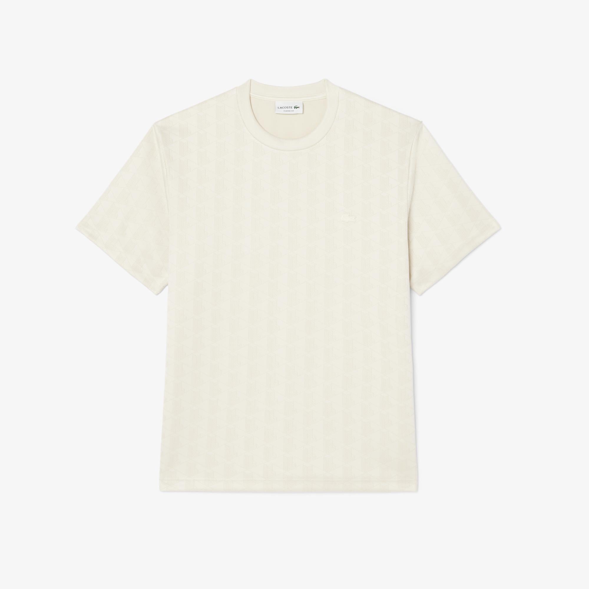 Erkek Classic Fit Bisiklet Yaka Monogram Krem T-Shirt