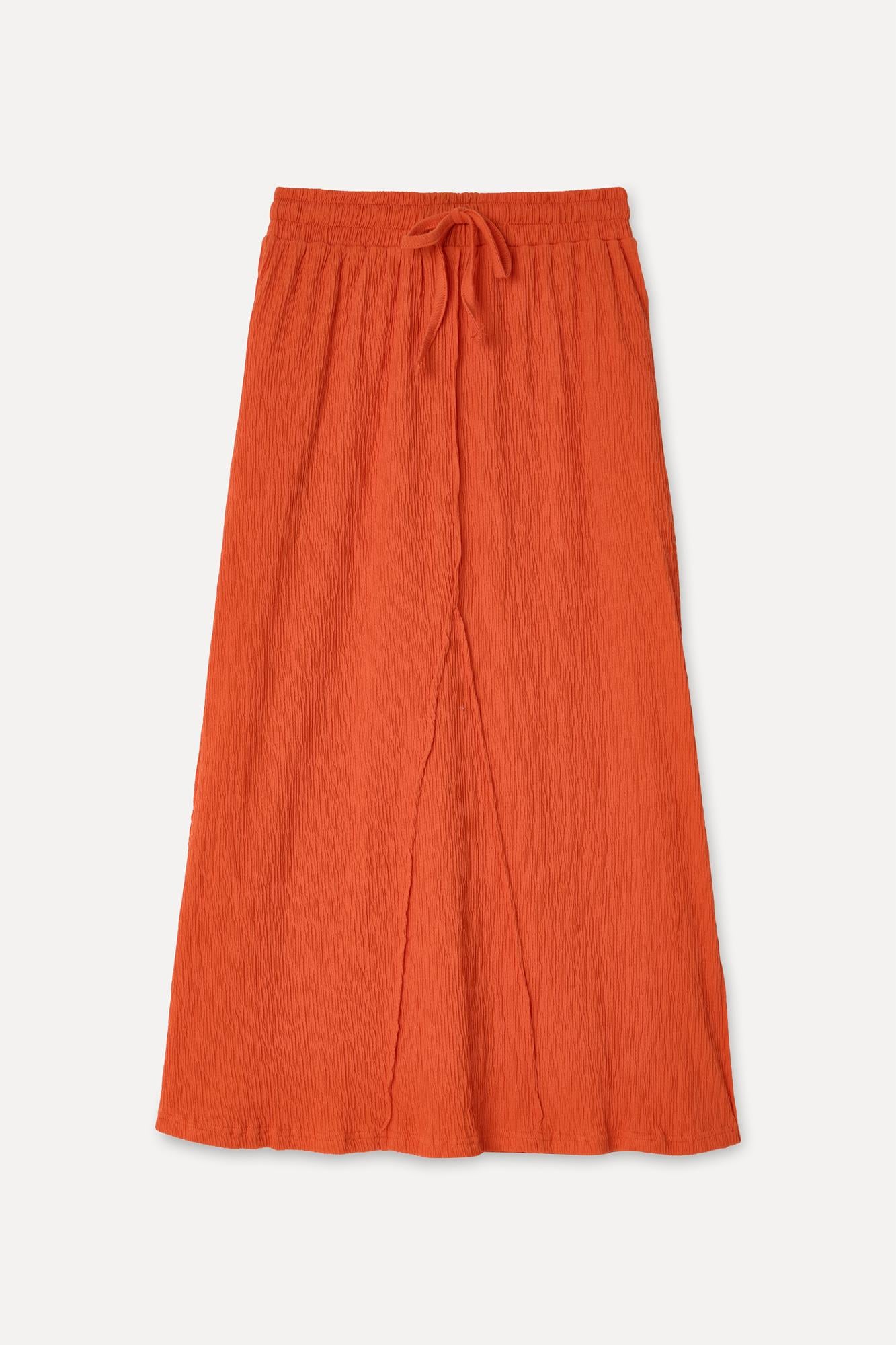 Kadın Kırmızı Loose Fit Beli Bağlamalı Midi Etek