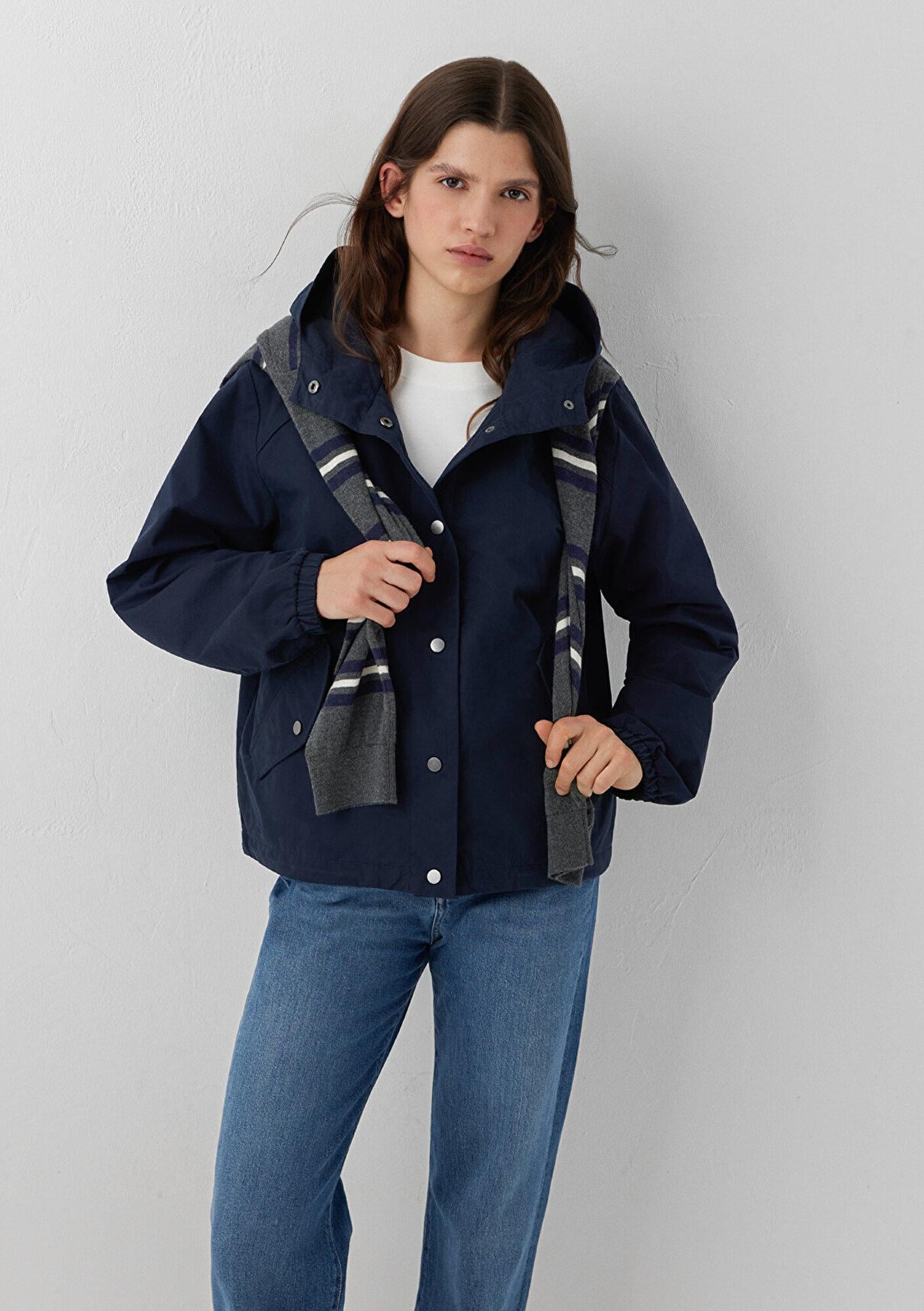 Mavi Kapüşonlu Lacivert Ceket Oversize / Geniş Kesim 1110812-90372