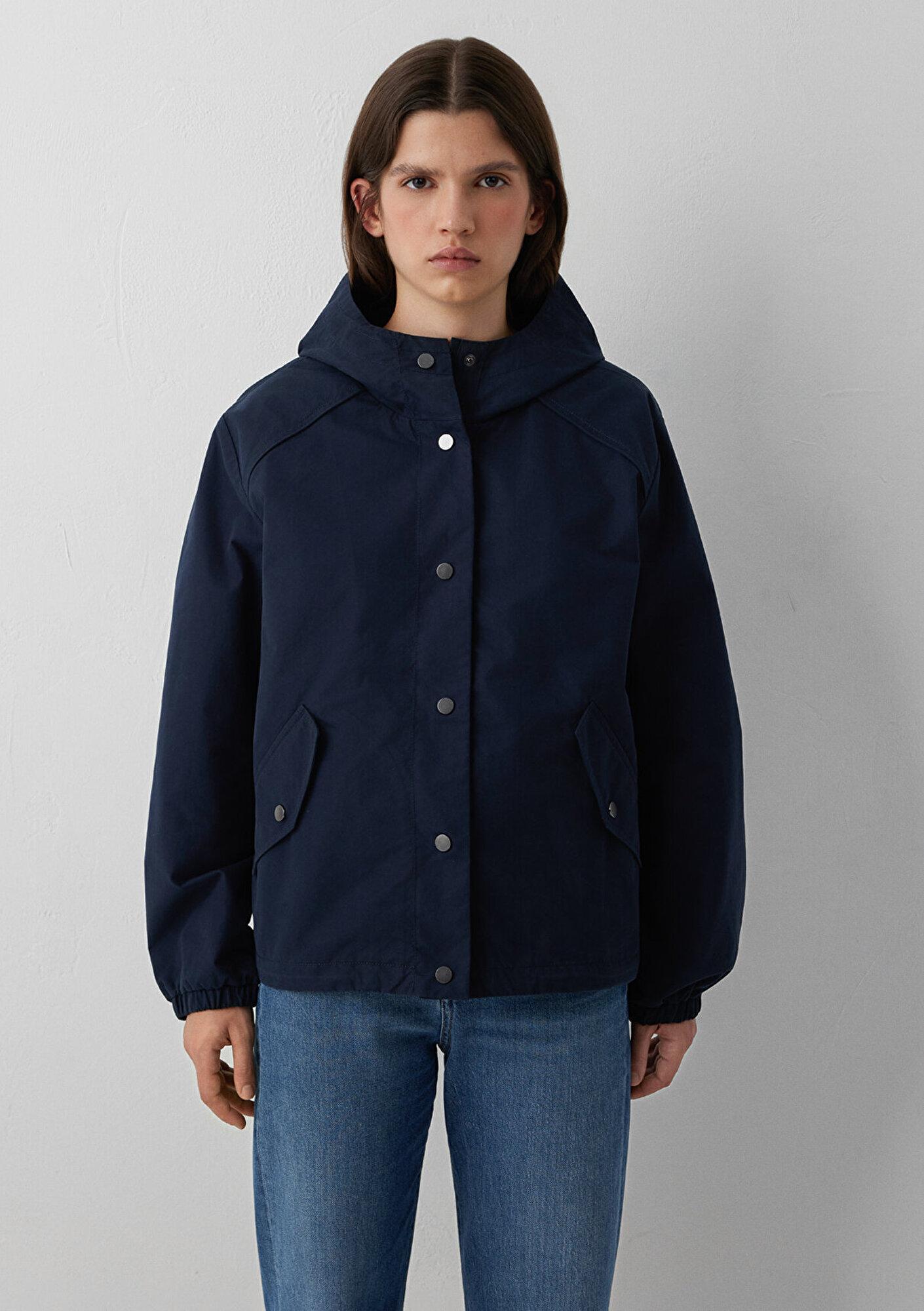 Mavi Kapüşonlu Lacivert Ceket Oversize / Geniş Kesim 1110812-90372