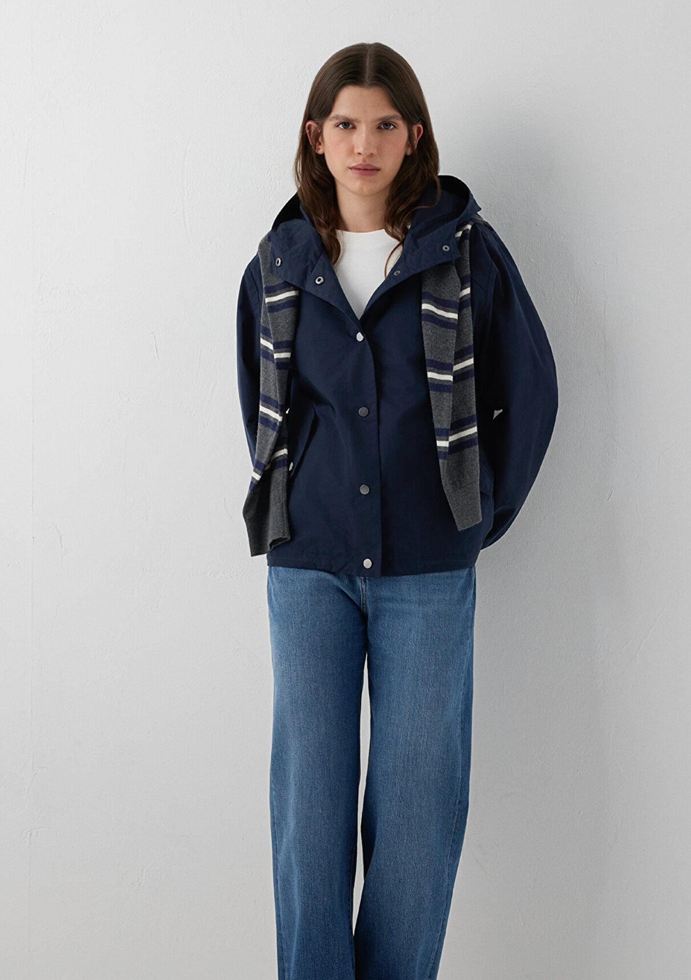 Mavi Kapüşonlu Lacivert Ceket Oversize / Geniş Kesim 1110812-90372