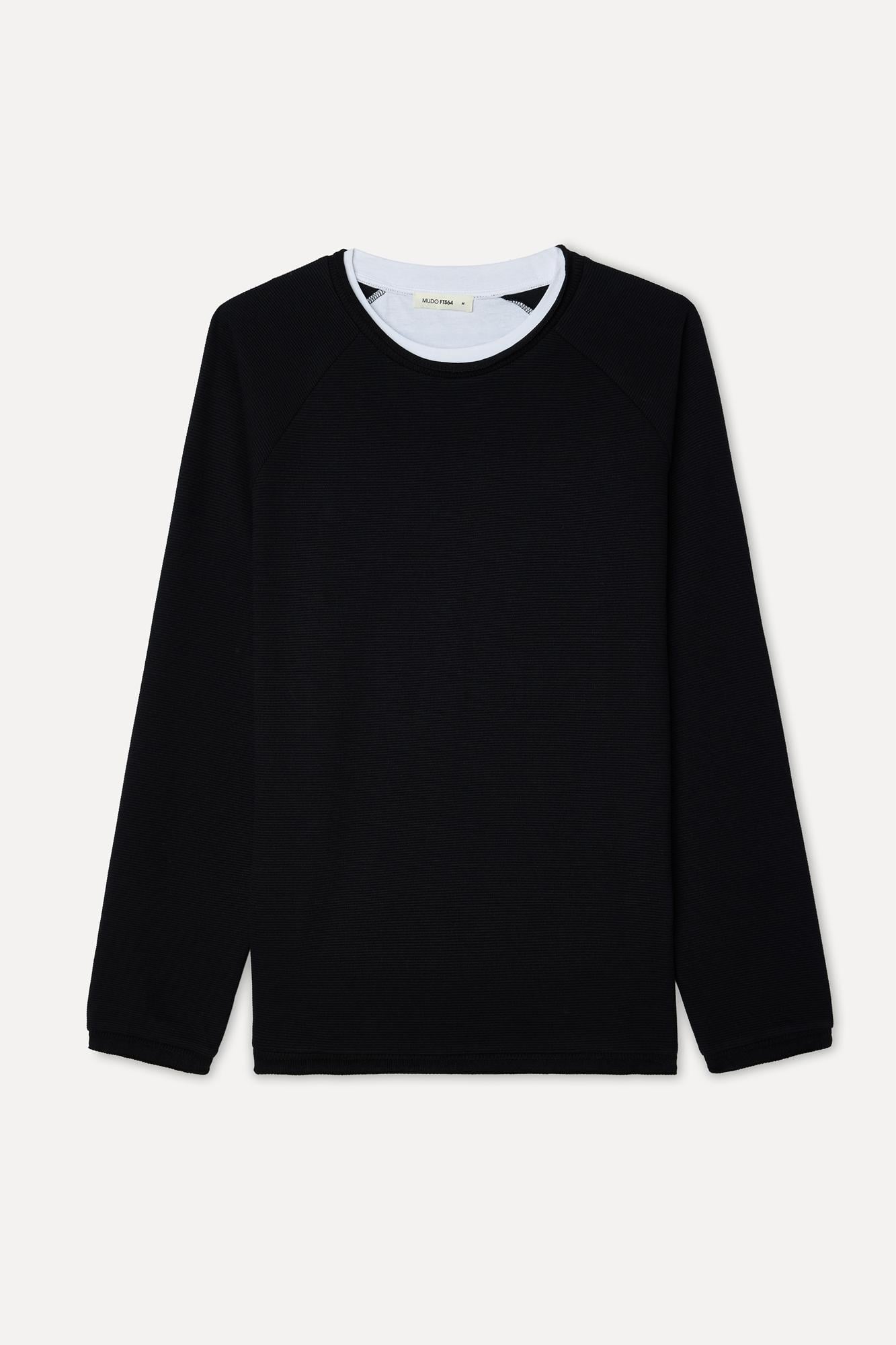 Erkek Siyah Bisiklet Yaka Sweatshirt