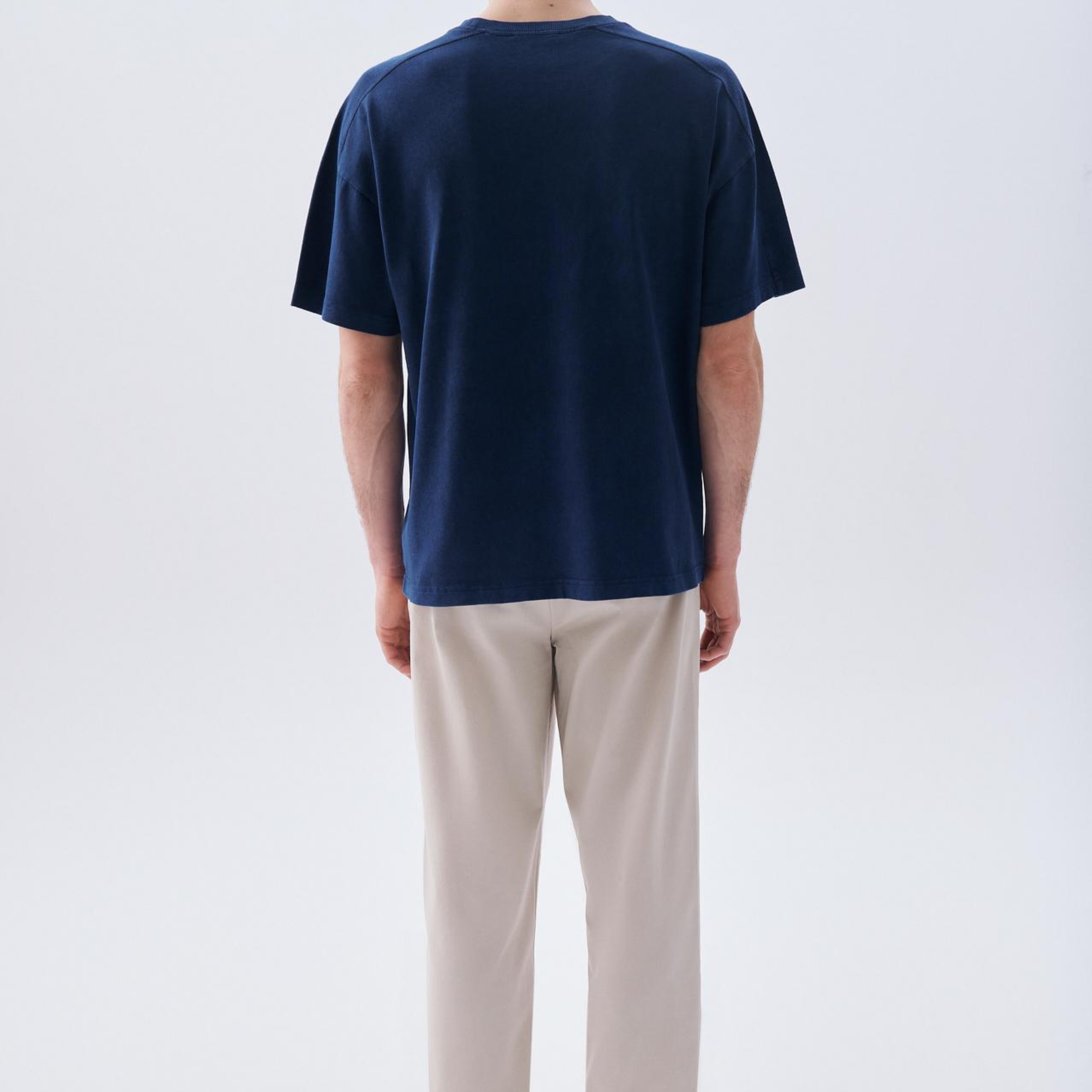 Erkek Lacivert Oversize Bisiklet Yaka T-Shirt