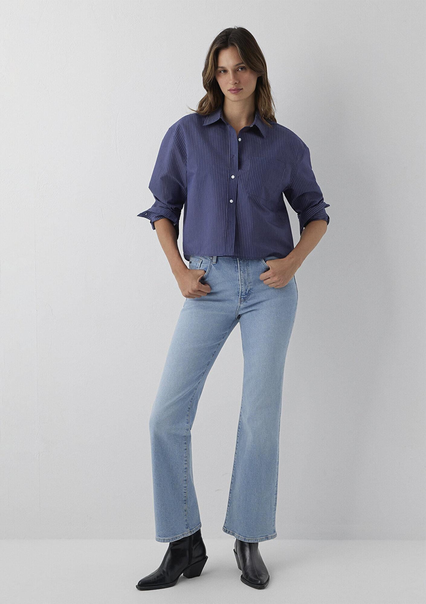 Mavi Çizgili Gömlek Loose Fit / Bol Rahat Kesim 1211494-80738