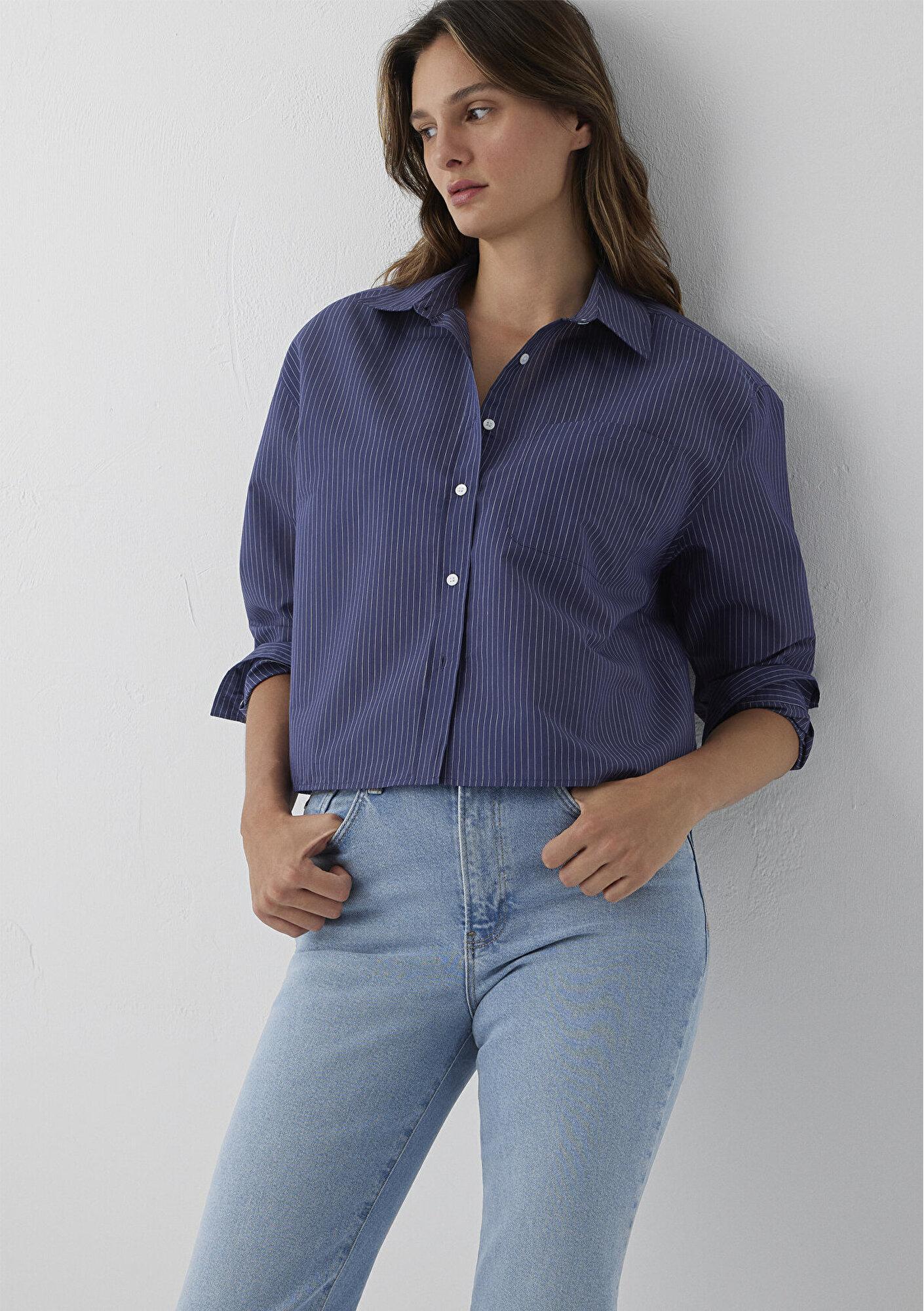 Mavi Çizgili Gömlek Loose Fit / Bol Rahat Kesim 1211494-80738