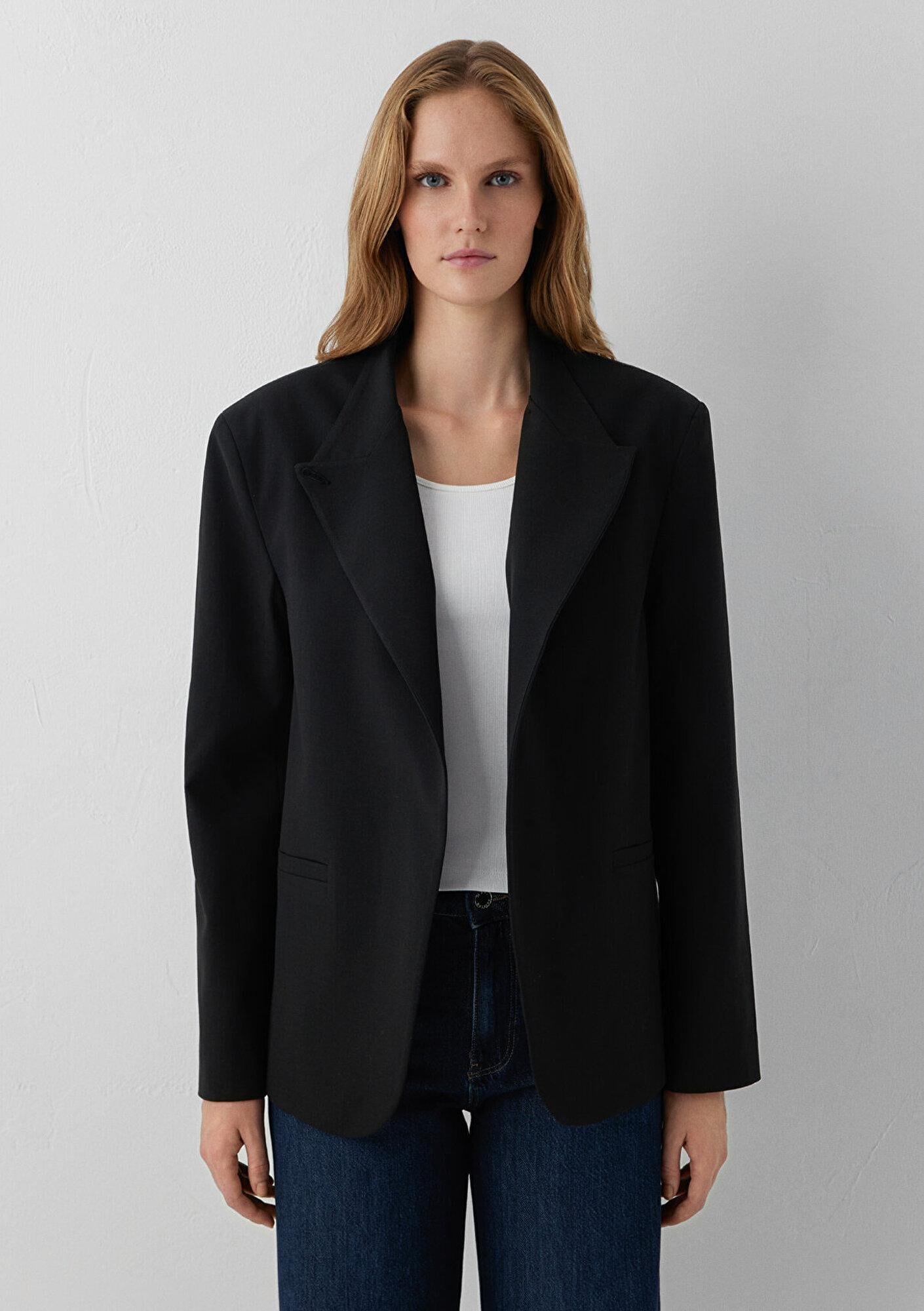 Mavi Yün Karışımlı Siyah Blazer 1120332-900