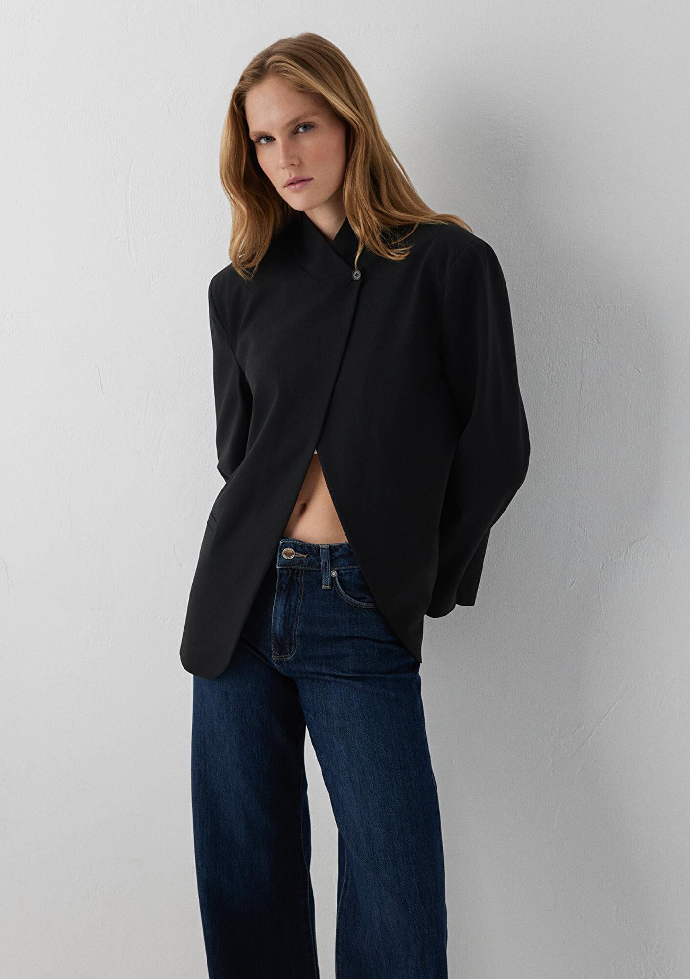 Mavi Yün Karışımlı Siyah Blazer 1120332-900