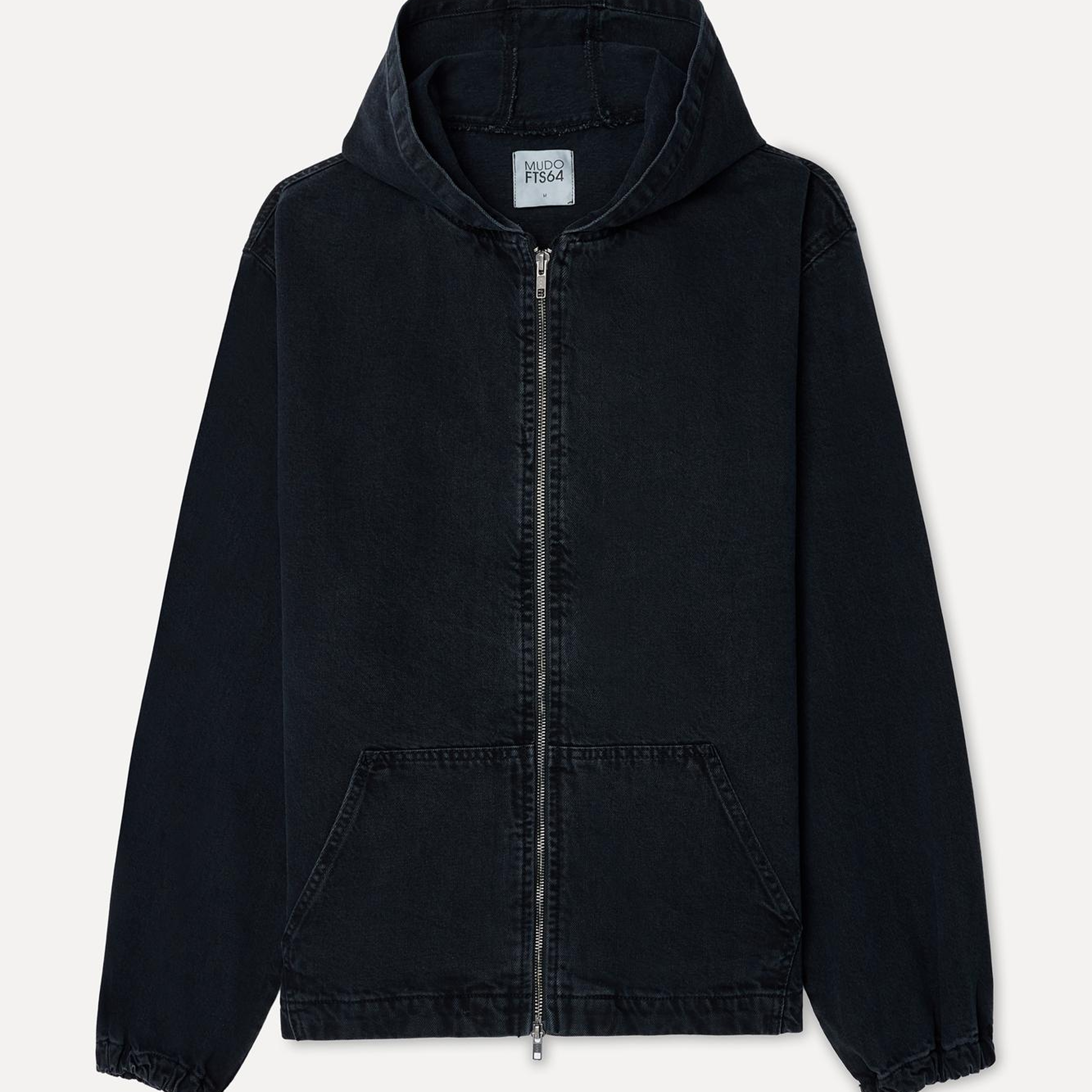 Erkek Siyah Oversize Fermuarlı Kapüşonlu Ceket