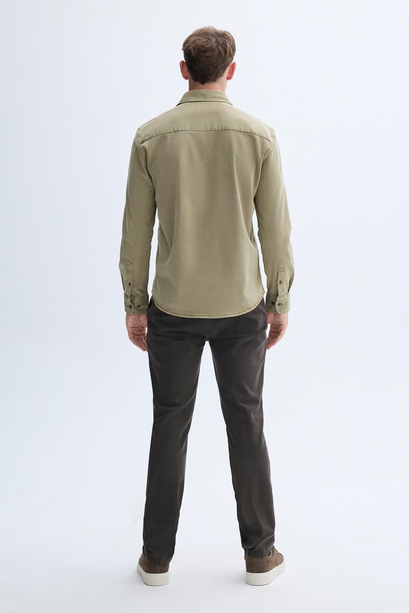 Erkek Vizon Rengi Regular Fit Uzun Kollu Casual Gömlek