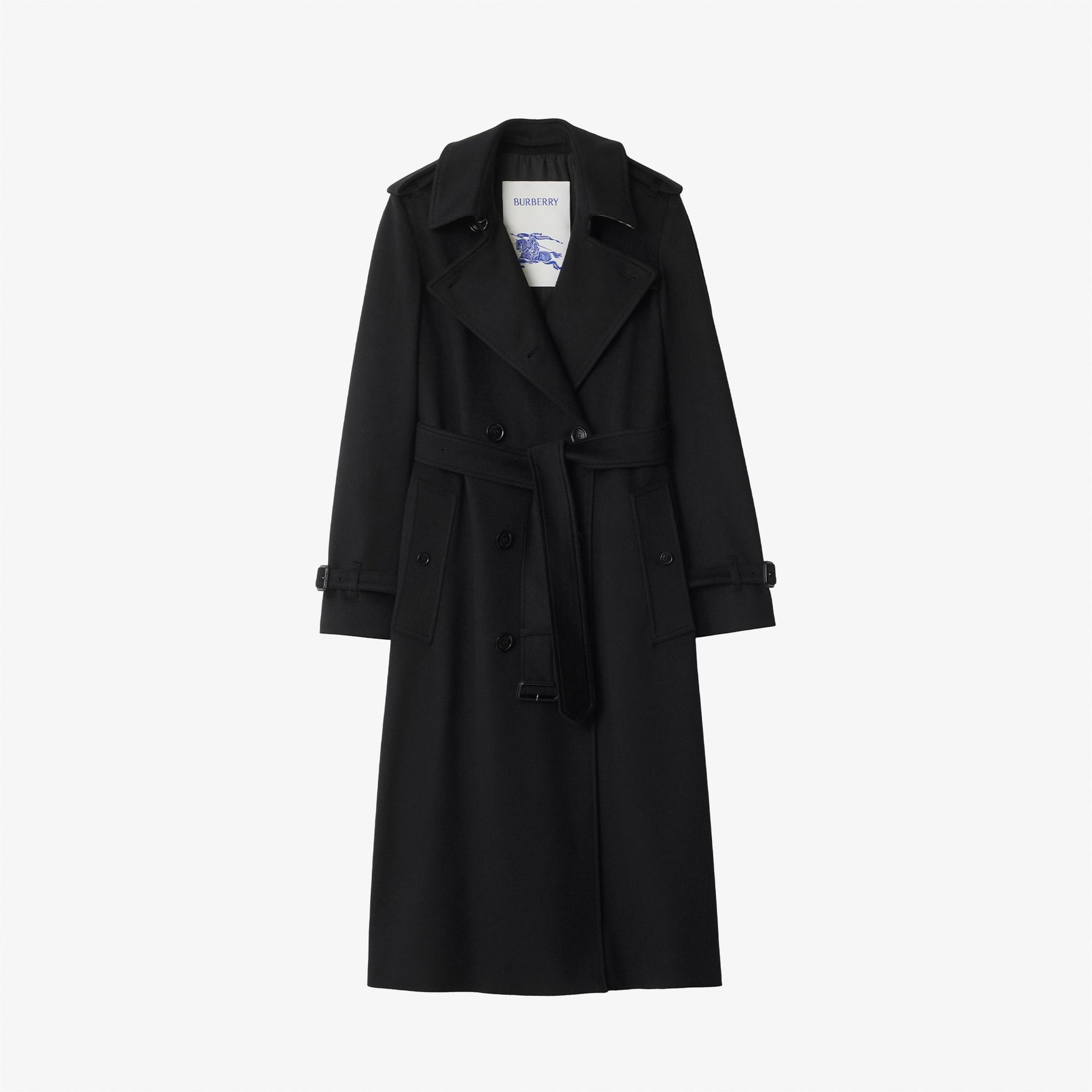 Burberry Long Cashmere Kensington Kadın Siyah Kaban