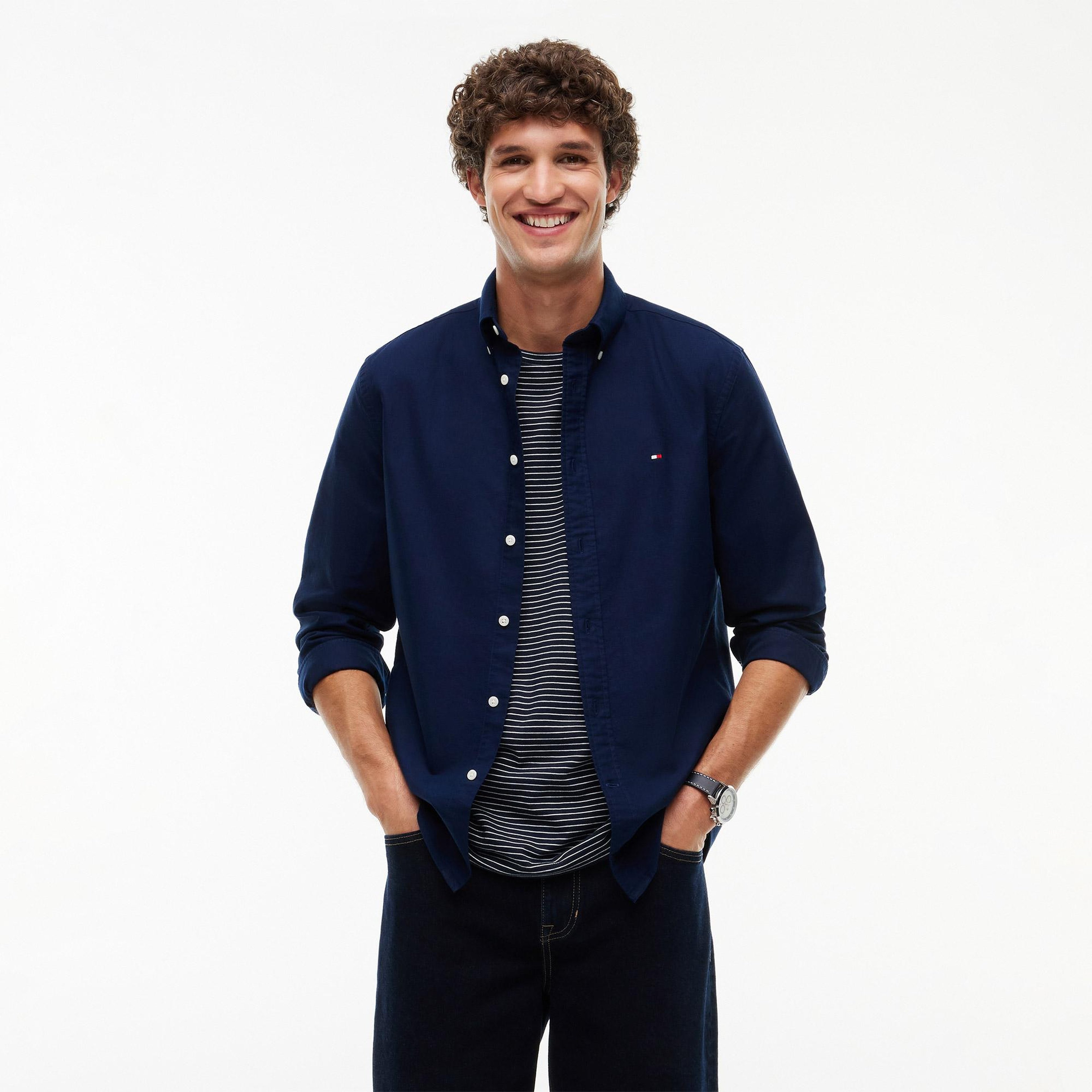 Tommy Hilfiger Solid Heritage Oxford Erkek Mavi Gömlek