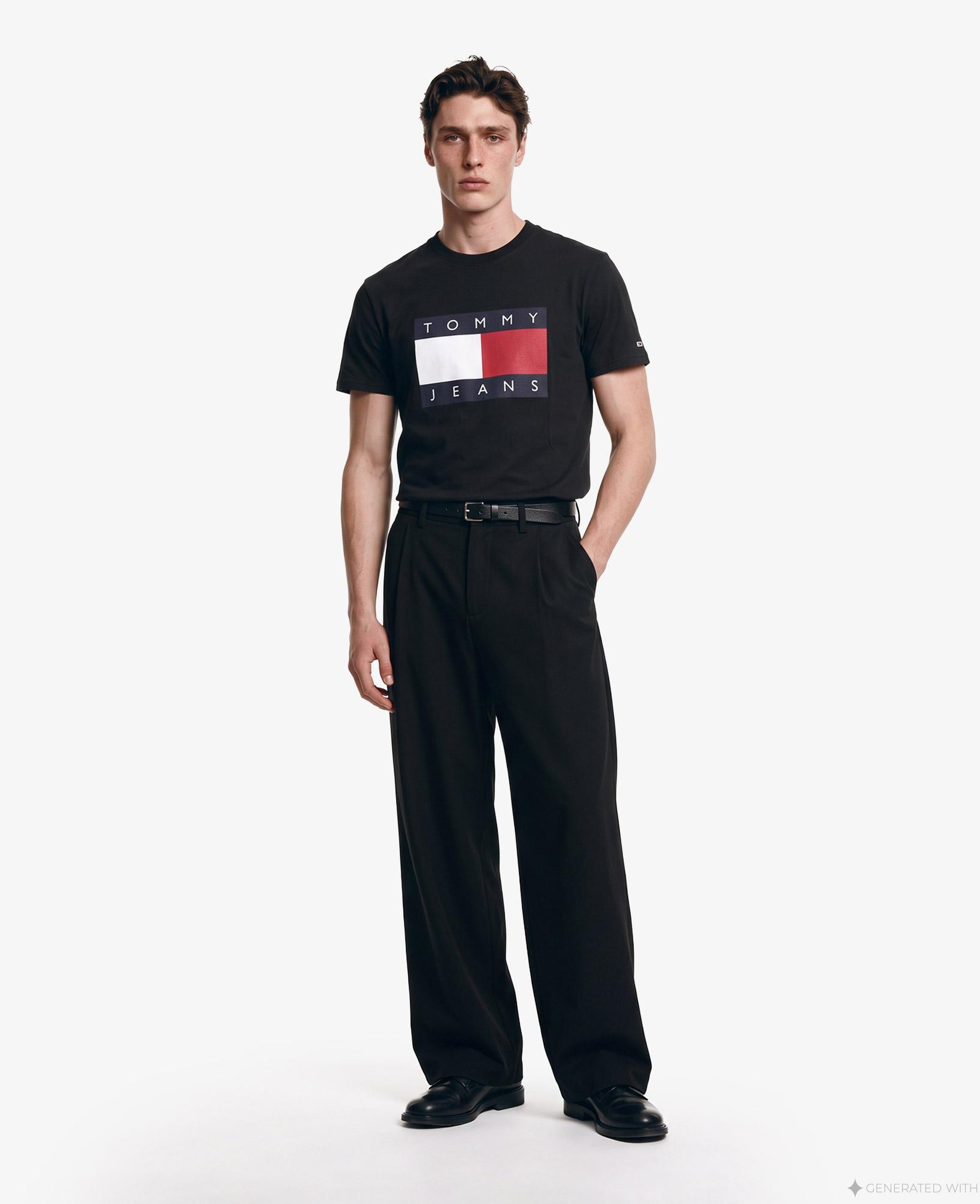 Tommy Hilfiger Big Flag Erkek Siyah T-Shirt